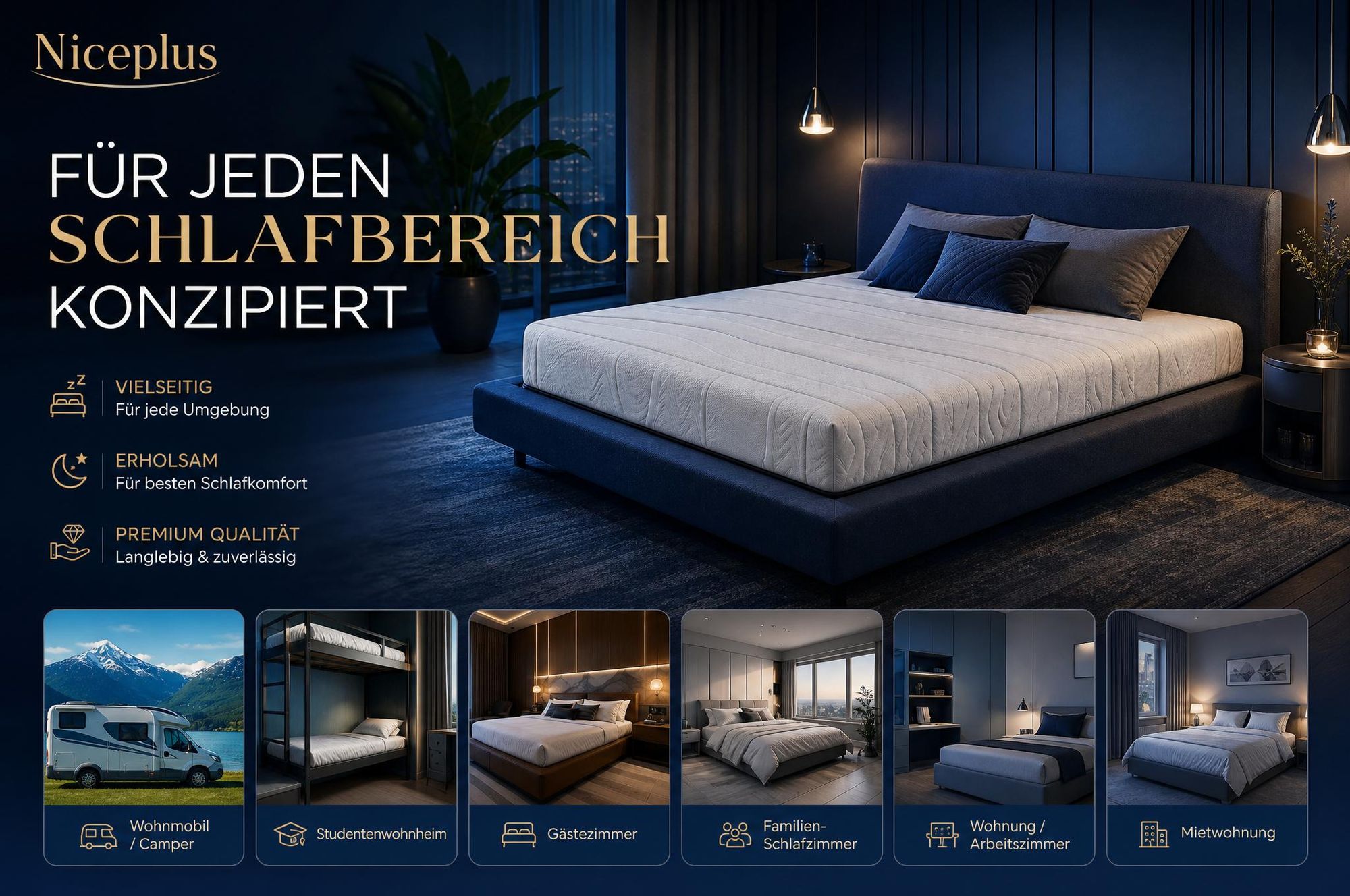 Niceplus Matratze 140x200 26cm Integrierter Topper 7 Zonen Taschenfederkern H4 + 2. Kopfkissen gratis nur bei Mitbestellung im selnkorb