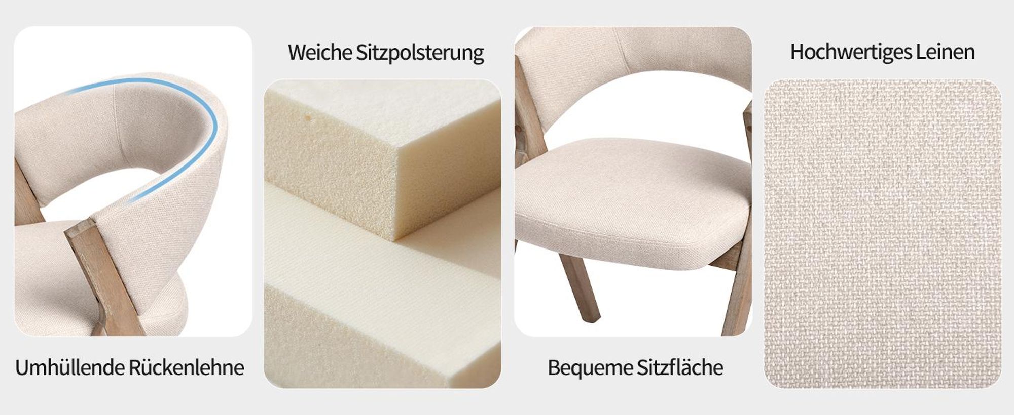 Duhome Esszimmerstuhl 2er Set Polsterstuhl aus Holz und Leinenbezug Küchenstuhl Skandinavischer Design für Esszimmer Küchen Wohnzimmer Beige