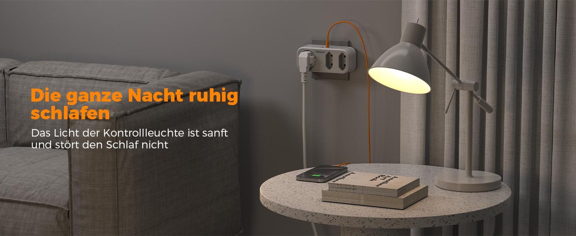 TESSAN Mehrfachstecker 3 Fach Steckdosenadapter mit 1 USB C und 1 USB A 3600W Grau