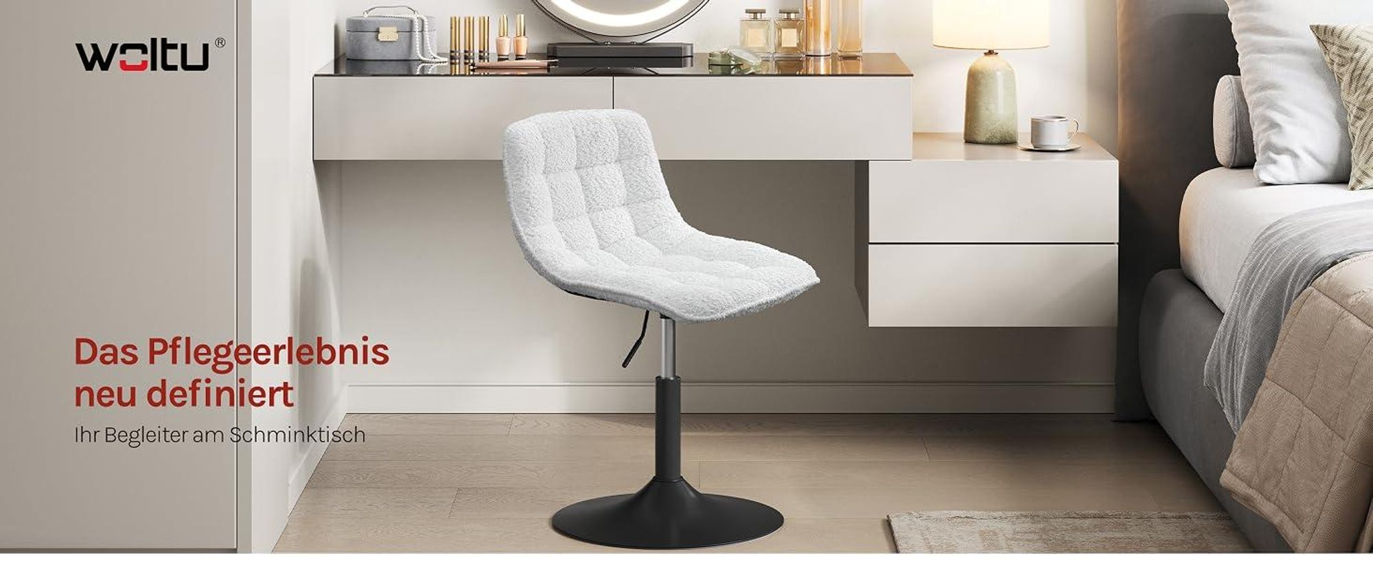 WOLTU Schminkhocker Barhocker mit Rückenlehne, aus bequemer Chenille, Metall, Weiß