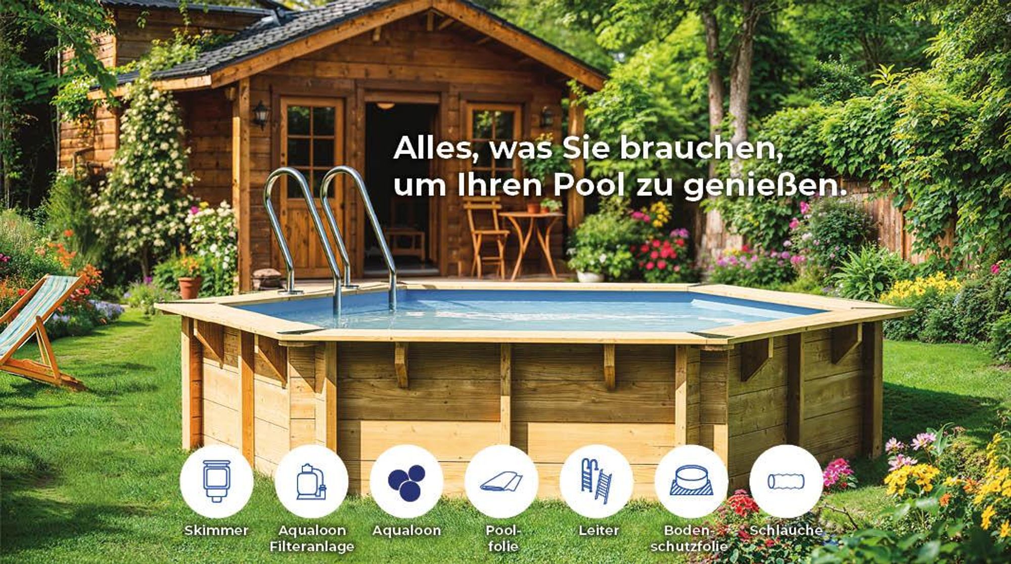 GRE Holzbecken rund Modell Lili 2 Ø 280 x 107 cm, Komplettset