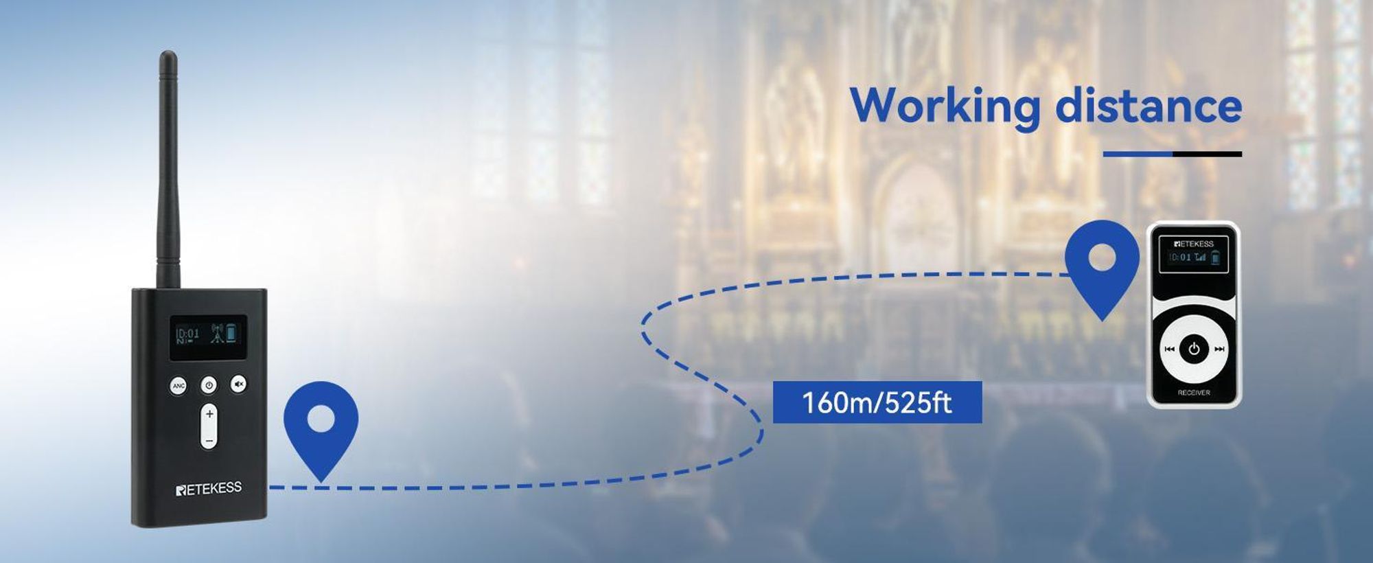 Průvodcovský systém Retekess T130P, vylepšená redukce šumu, 160 m, dlouhá pohotovostní doba 30 hodin, systém zvukového tlumočení pro cestovní ruch