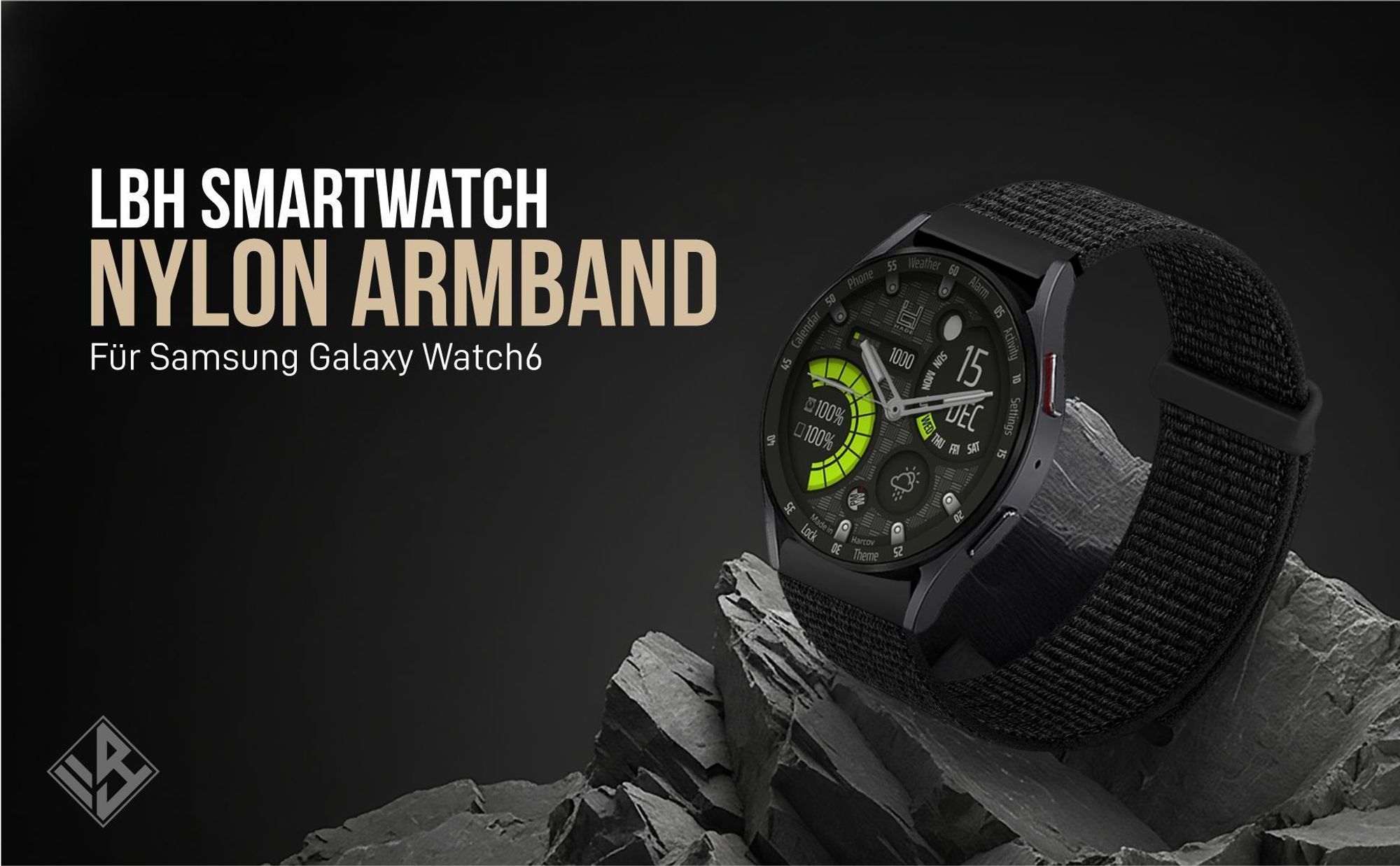 Schwarzes Armband für Samsung Galaxy Watch6 44mm mit Klettverschluss