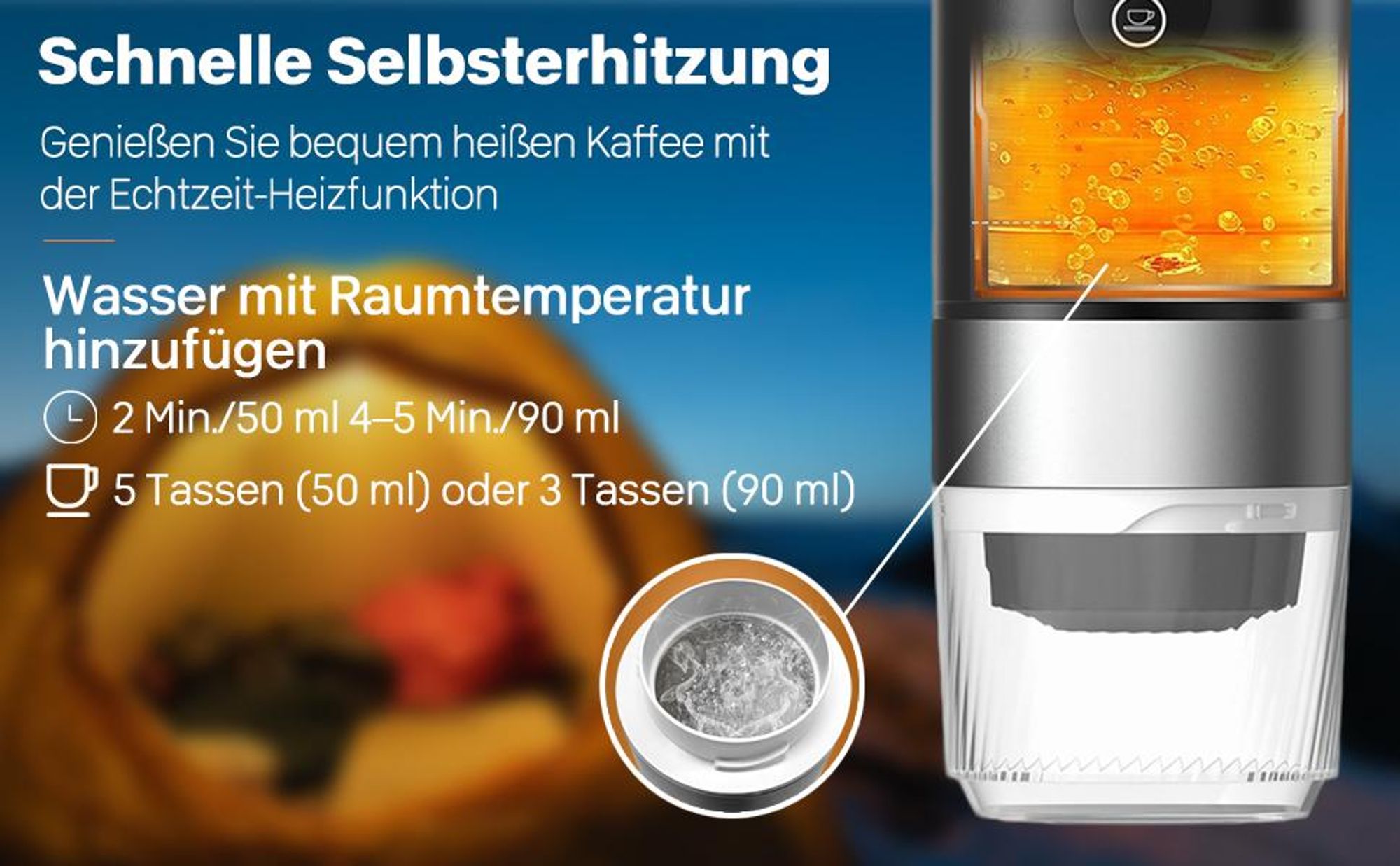 Tragbare Kaffeemaschine, Elektrische espressomaschine Kaffeemaschine, Elektrische Heizung, Kompatibel mit Espressokapseln und gemahlenem Kaffee