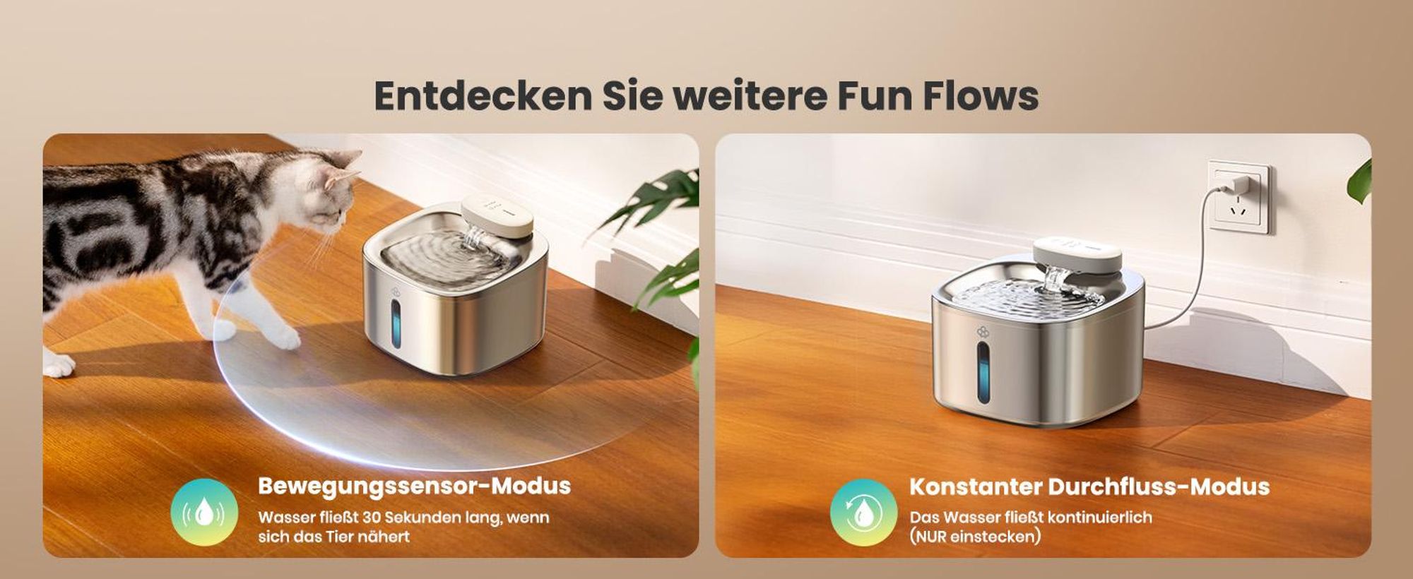 Oneisall Trinkbrunnen Kabellos, 3.5L mit Bewegungsmelder, 60 Tage Batteriesdauer