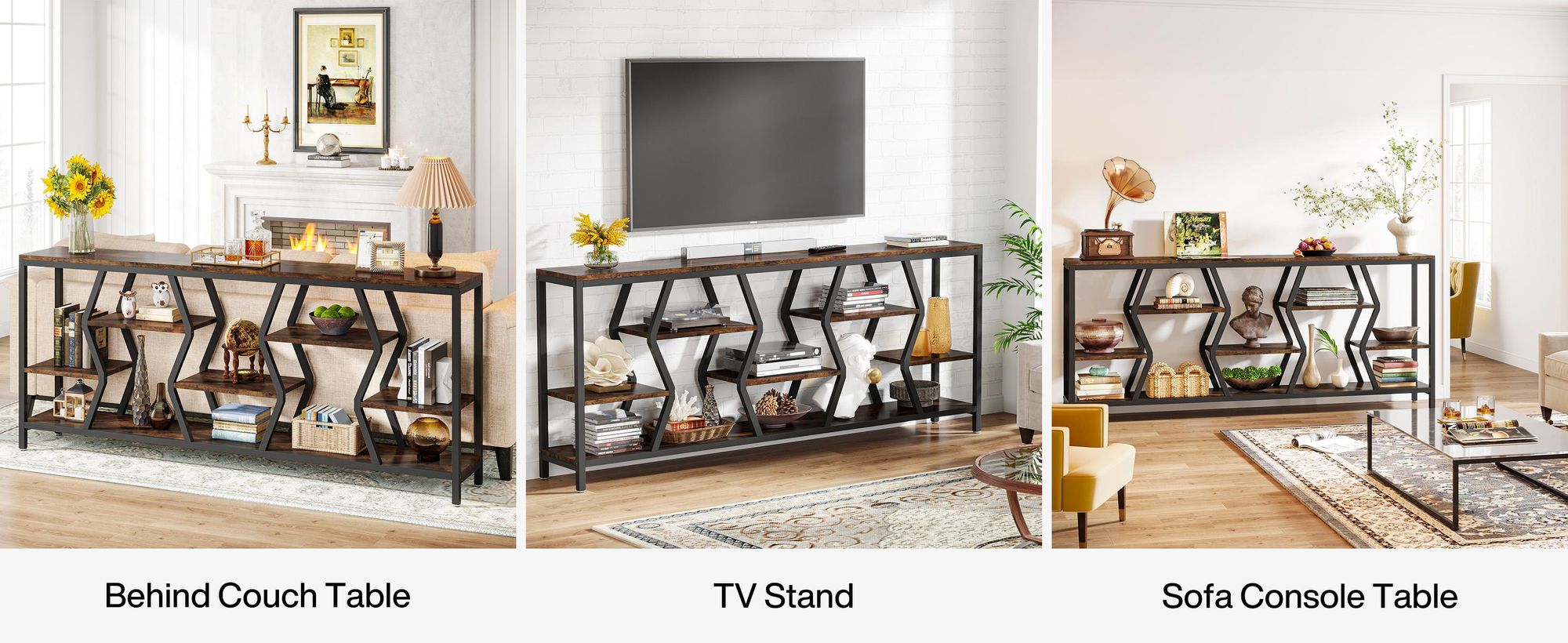 Tribesigns 180 cm Konsolentisch mit 4-stufigen Holzregalen, extra Lange, schmale Beistelltische im Industrial-Stil für Flur und Eingangsbereich