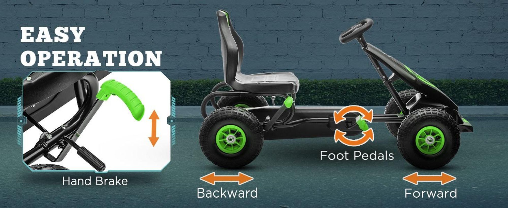HOMCOM Gokart, pojazd dla dzieci z pedałami, samochód na pedały, do użytku na zewnątrz, zielono-czarny