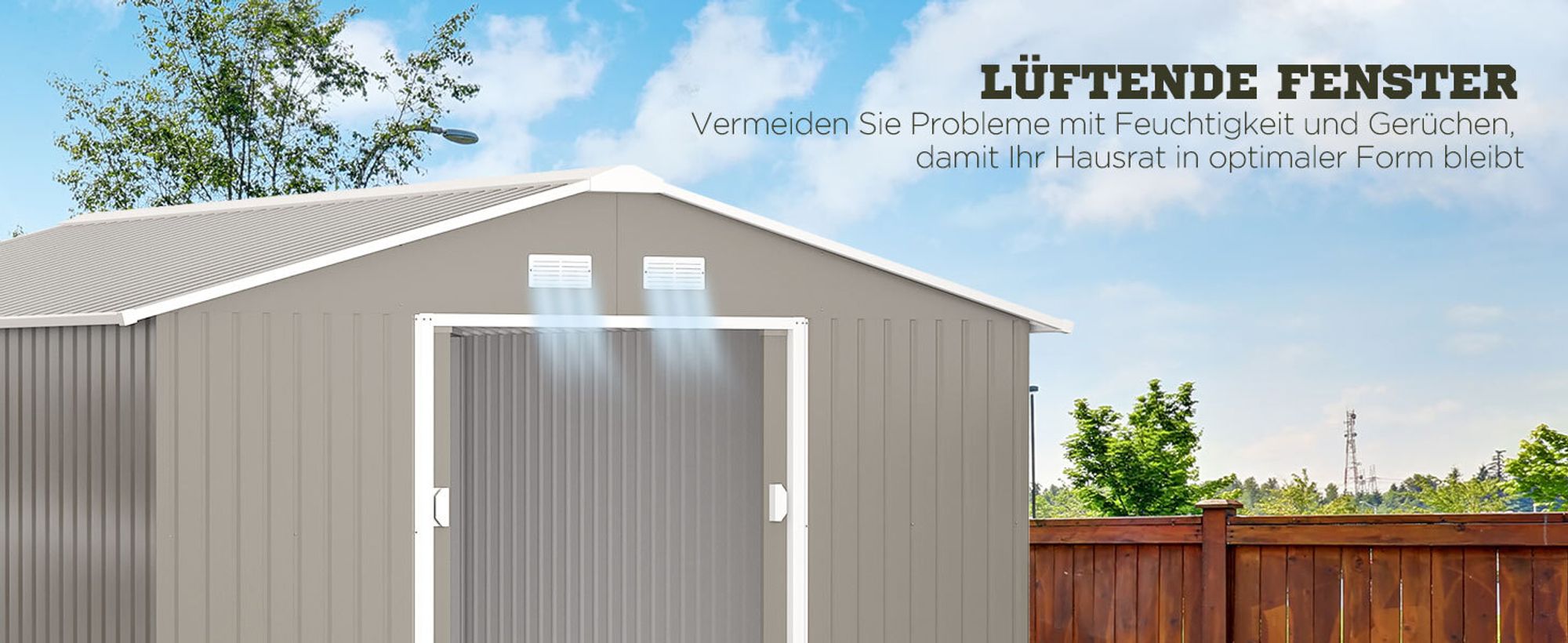 Outsunny Gerätehaus 12,4 m² Gartenhaus mit Pultdach, Schiebetür, Fundament