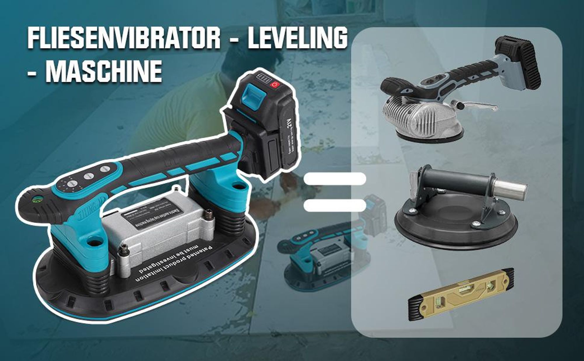 24000RPM Fliesenvibrator mit 2 x 2,5Ah Akku, 290*155mm, 250kg Tragkraft, 6 Gang Fliesen Vibrationsgerät Fliesenmaschine Elektrische Fliesenrüttler
