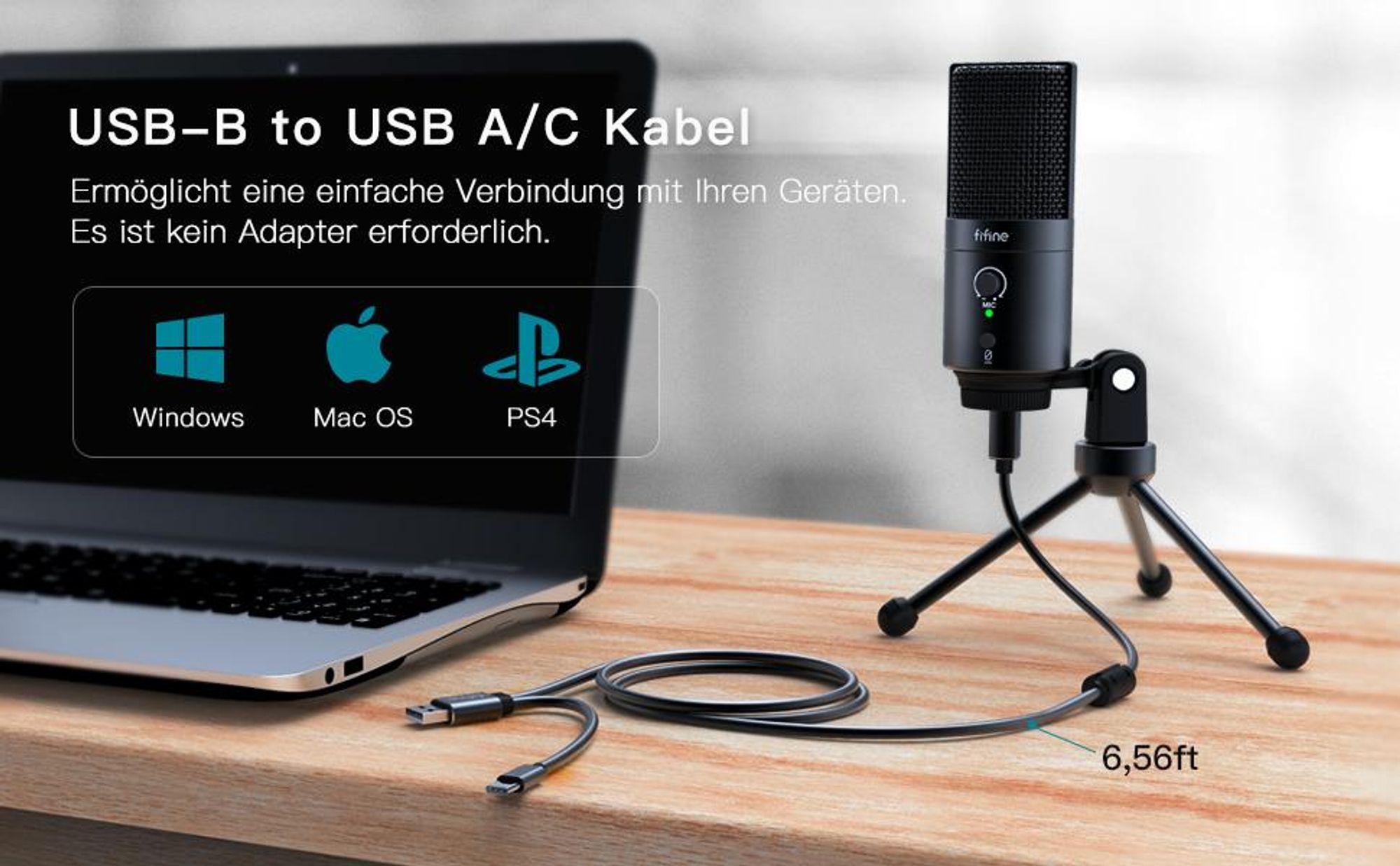 FIFINE Mikrofon PC Kondensator USB Microphone mit Ständer, Popfilter