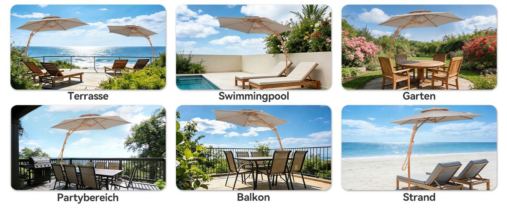 Puluomis Doppellagiger Sonnenschirm 3m, Gartenschirm mit Luftzirkulation und Wärmeableitung, 6 elliptische Eisenstreben, UV-beständig, farbecht beige