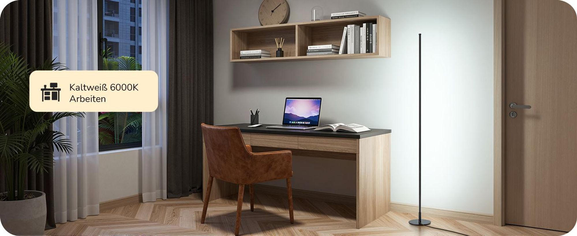 EDISHINE Stehlampe Wohnzimmer Schwarz, LED Stehleuchte mit 3 Farbtemperaturen & stufenlos dimmbar, höhenverstellbar 152 cm, Ecklampe für Schlafzimmer