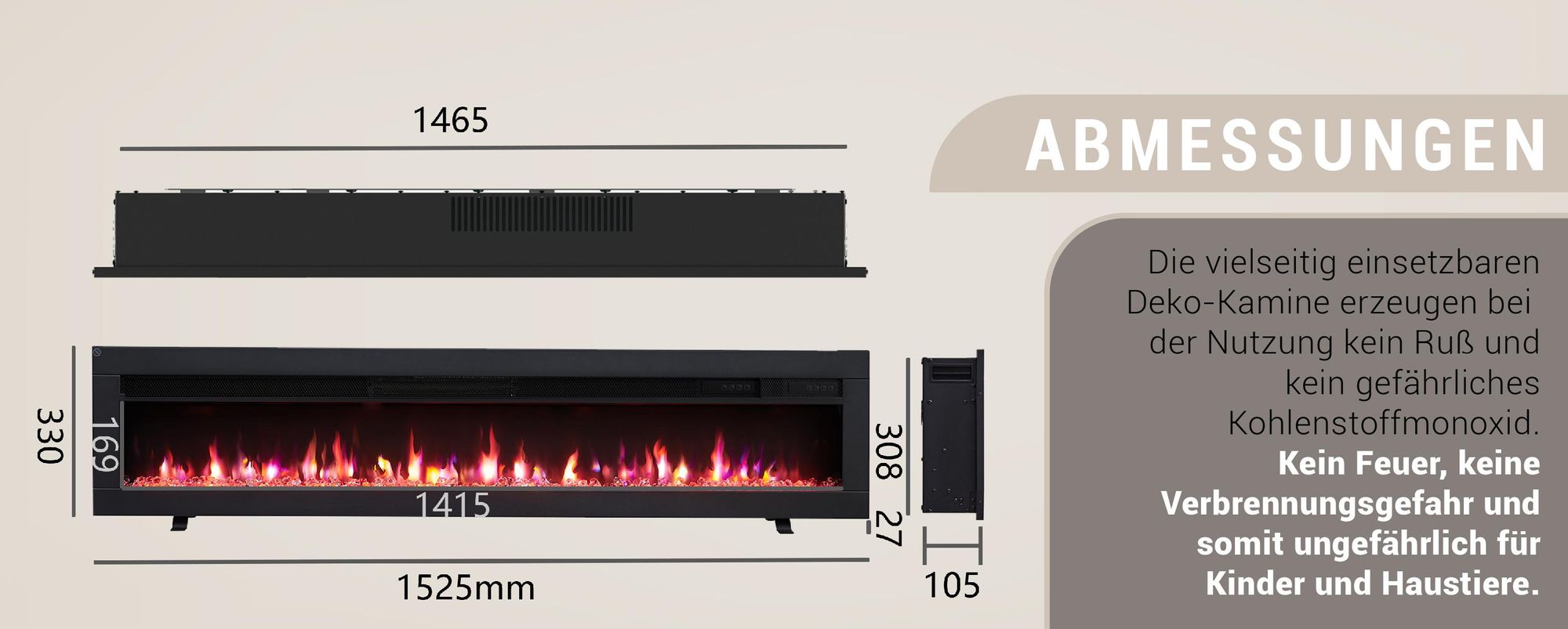 Elektrokamin Einbaukamin BALDERIA Agnes 60 – Heizung bis 1800 W, schwarz