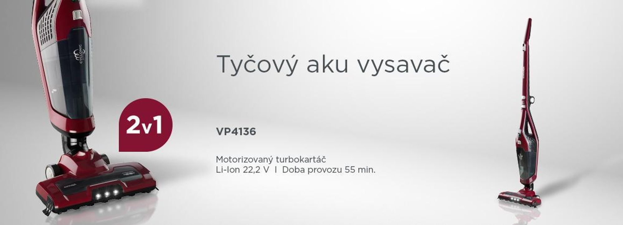Concept VP4136, Tyčový vysavač 2 v 1, Bezsáčkové, Černá, Červená, 0,6 l, Suché a mokré, 80 dB