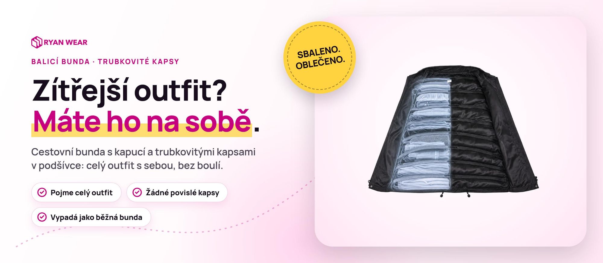 Balicí bunda Ryanwear: uni cestovní bunda s kapucí a vnitřními kapsami na oblečení