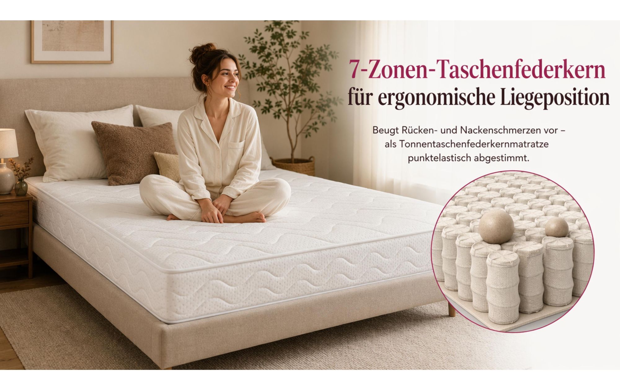 MARPUR Taschenfederkernmatratze 200x200 Folyeso, 7 Zonen, Kokos, H3/H4, Höhe 26 cm