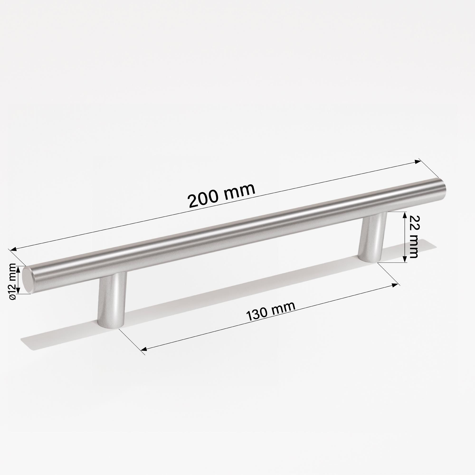 10x Design Möbelgriffe Edelstahl-Optik – Bohrlochabstand 130mm – Breite 200mm – Aluminium Stangengriffe abgeschrägt