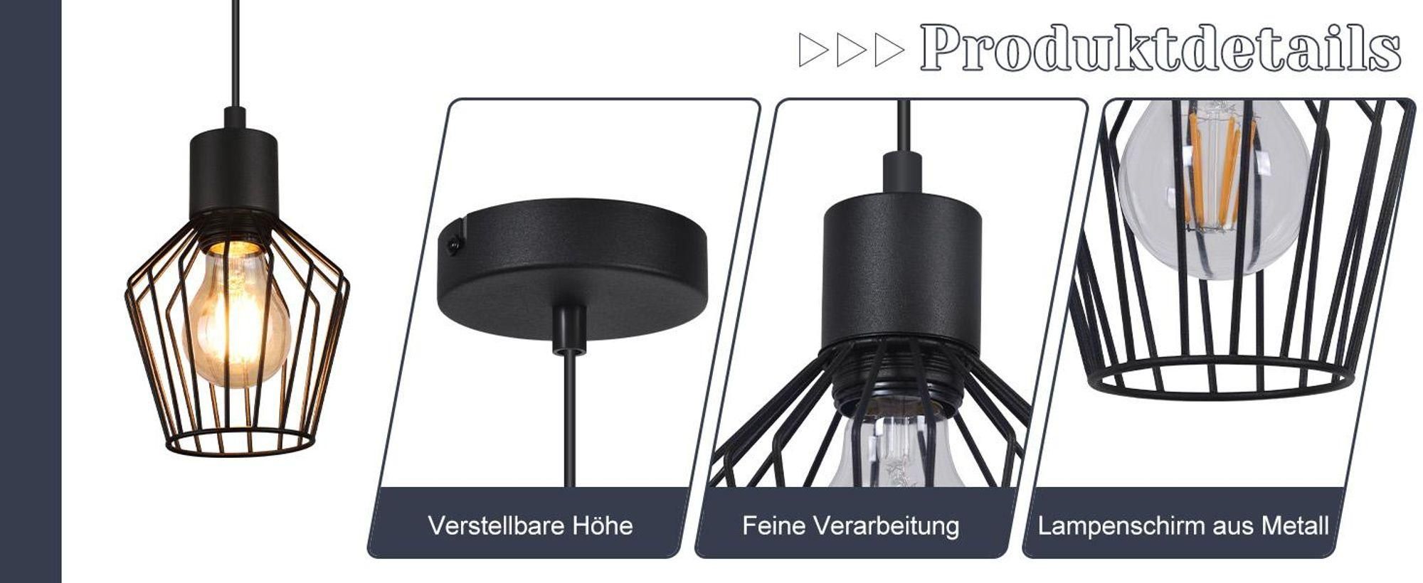 ZMH luce a sospensione nero 1 fiamma tavolo da pranzo luce a sospensione - lampada a sospensione E27 paralume in metallo lampada a sospensione industriale soggiorno lampada per cucina camera da letto caffè