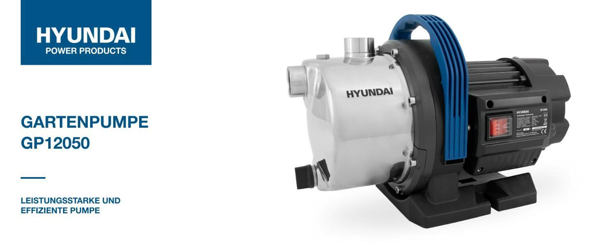 HYUNDAI Gartenpumpe GP12050 (1200W, 5.000 l/h, Förderhöhe max. 50m, Ansaughöhe max. 8m)