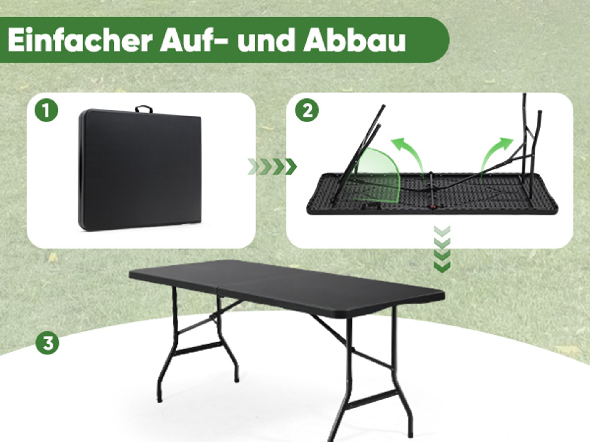 Sekey Buffettisch Klappbar Campingtisch Kunststoff mit Tragegriff, 180x74cm, Schwarz