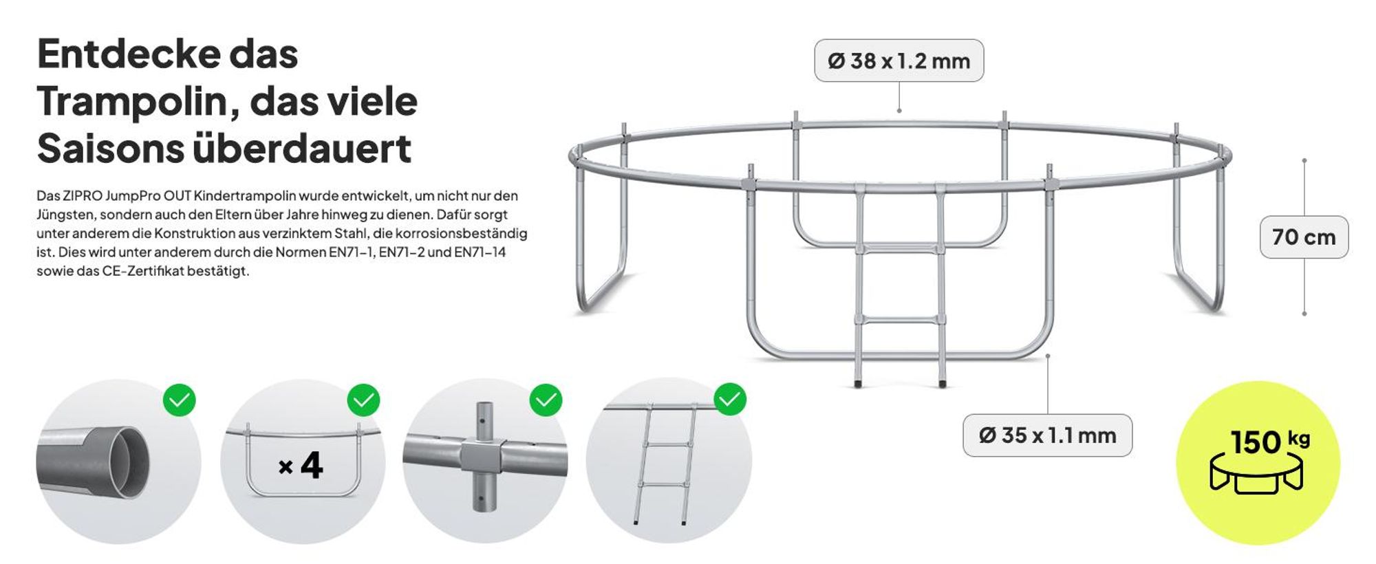 ZIPRO Trampolin Jump Pro Premium | 10FT Ø 312 cm | Gartentrampolin Kindertrampolin Komplett-Set inkl. Netz, Leiter & Randabdeckung, Outdoor, Grün