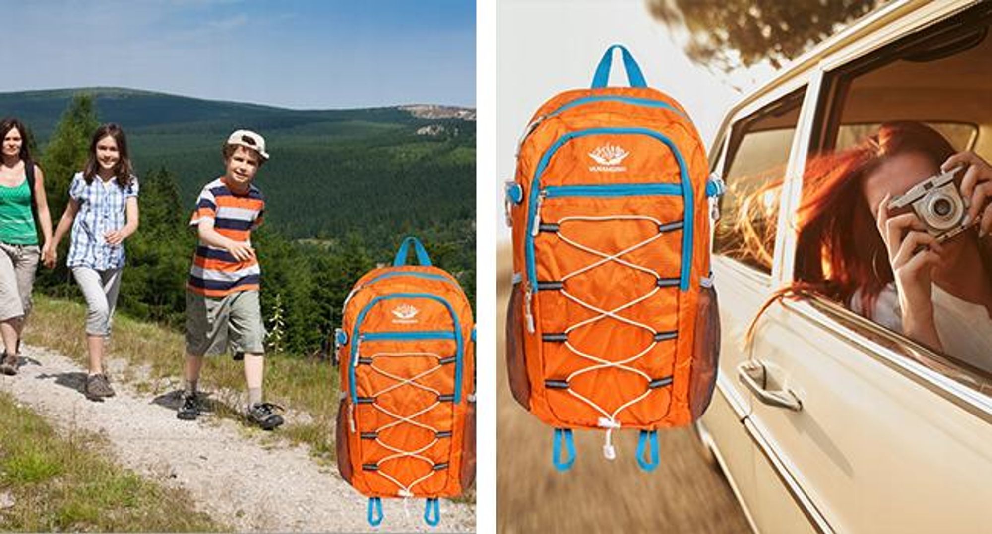 KRUMAD Leichter Wanderrucksack 25L Faltbarer Sportrucksack Wasserdicht Reiserucksack für Camping Trekking, Orange