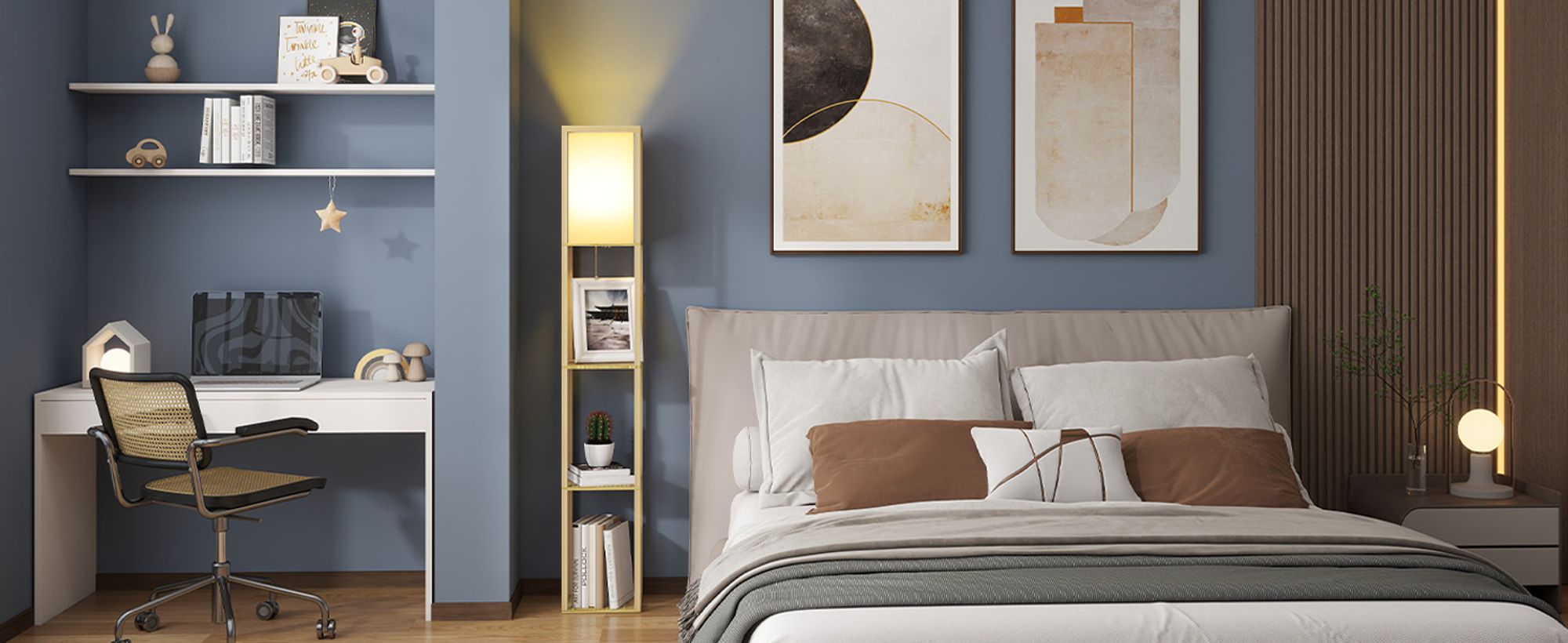 Puluomis 3 Ebene Stehlampe Stehleuchte Standleuchte standlampe Bodenlampe, E27 Innenbeleuchtung für Schlafzimmer Wohnzimmer Regal Holzfarbe 160cm