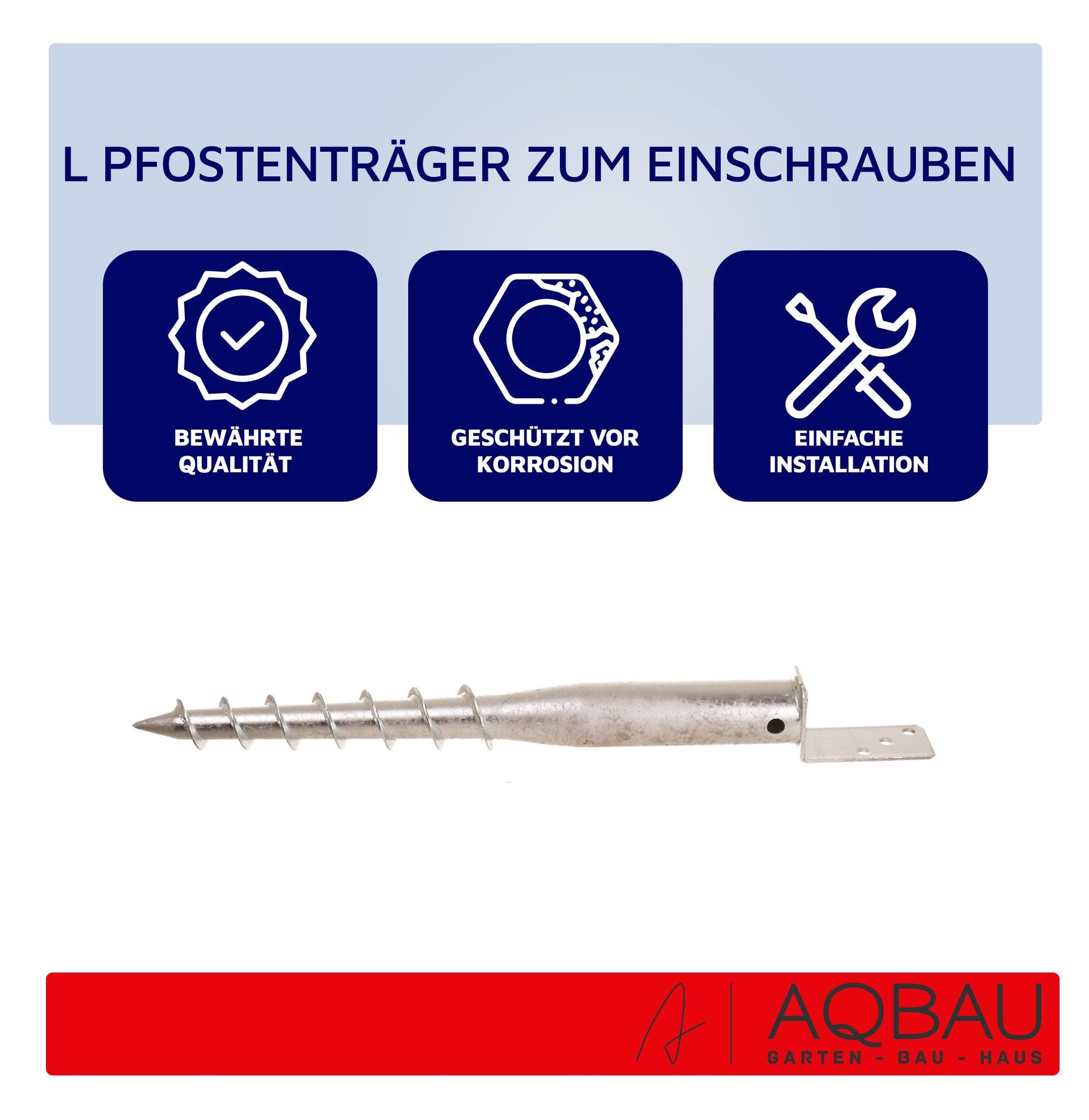 Aqbau® 4er Set L-Pfostenträger für Vierkantholzpfosten zum einschrauben, Einschraubbodenhülse, Einschraubhülse, Bodenhülsen zum eindrehen