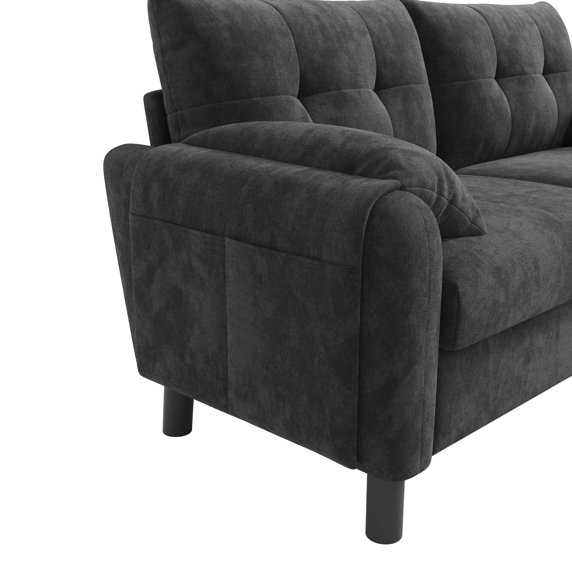 Merax 2 Sitzer Sofa, Couch, Polstersofa mit Kissen, Seitentaschen, Loveseat Loungesofa für Wohnzimmer, Schlafzimmer, Kleine Wohnung, Chenille, Grau