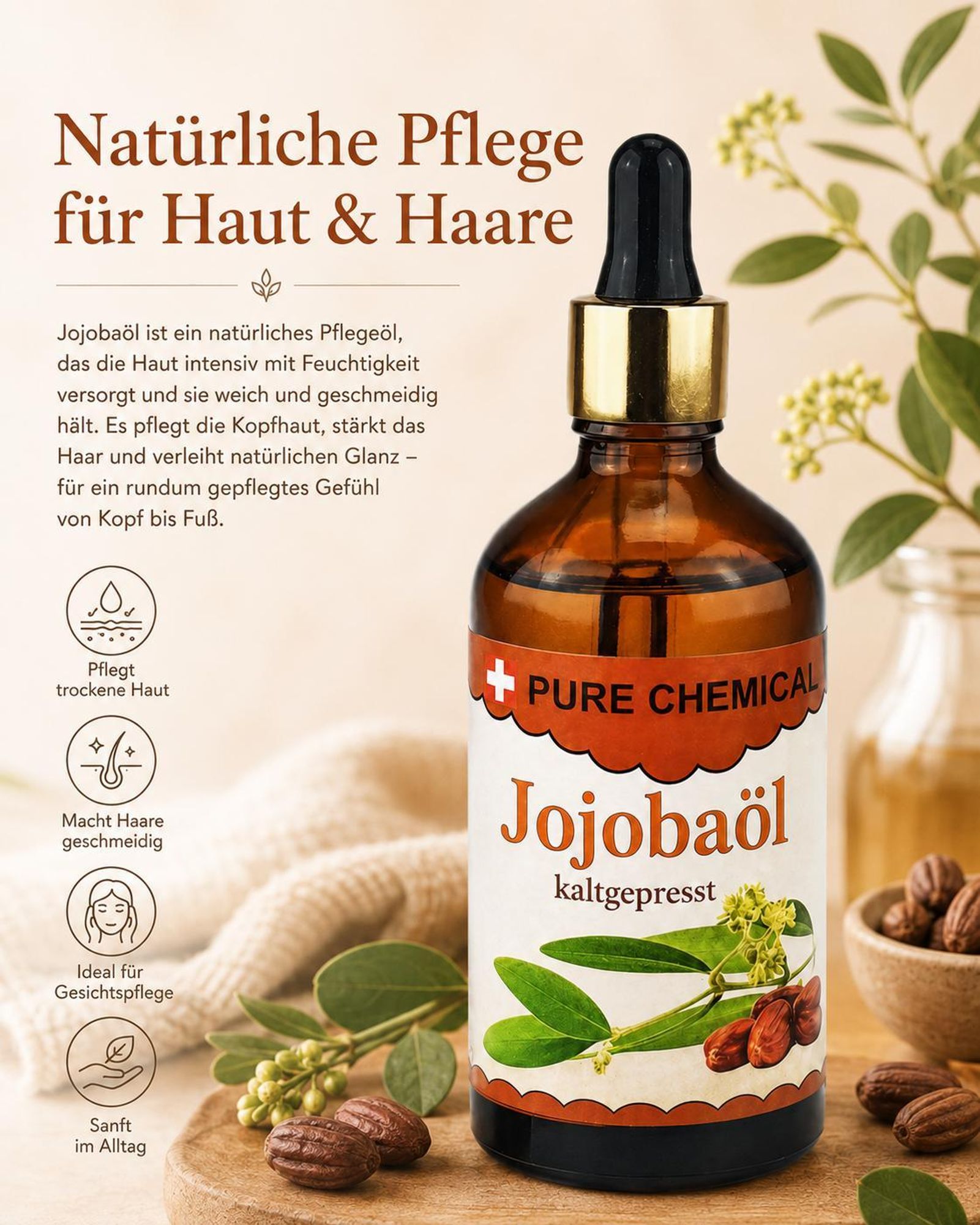 PURE CHEMICAL | Jojobaöl | kaltgepresst | unraffiniert | 100 ml