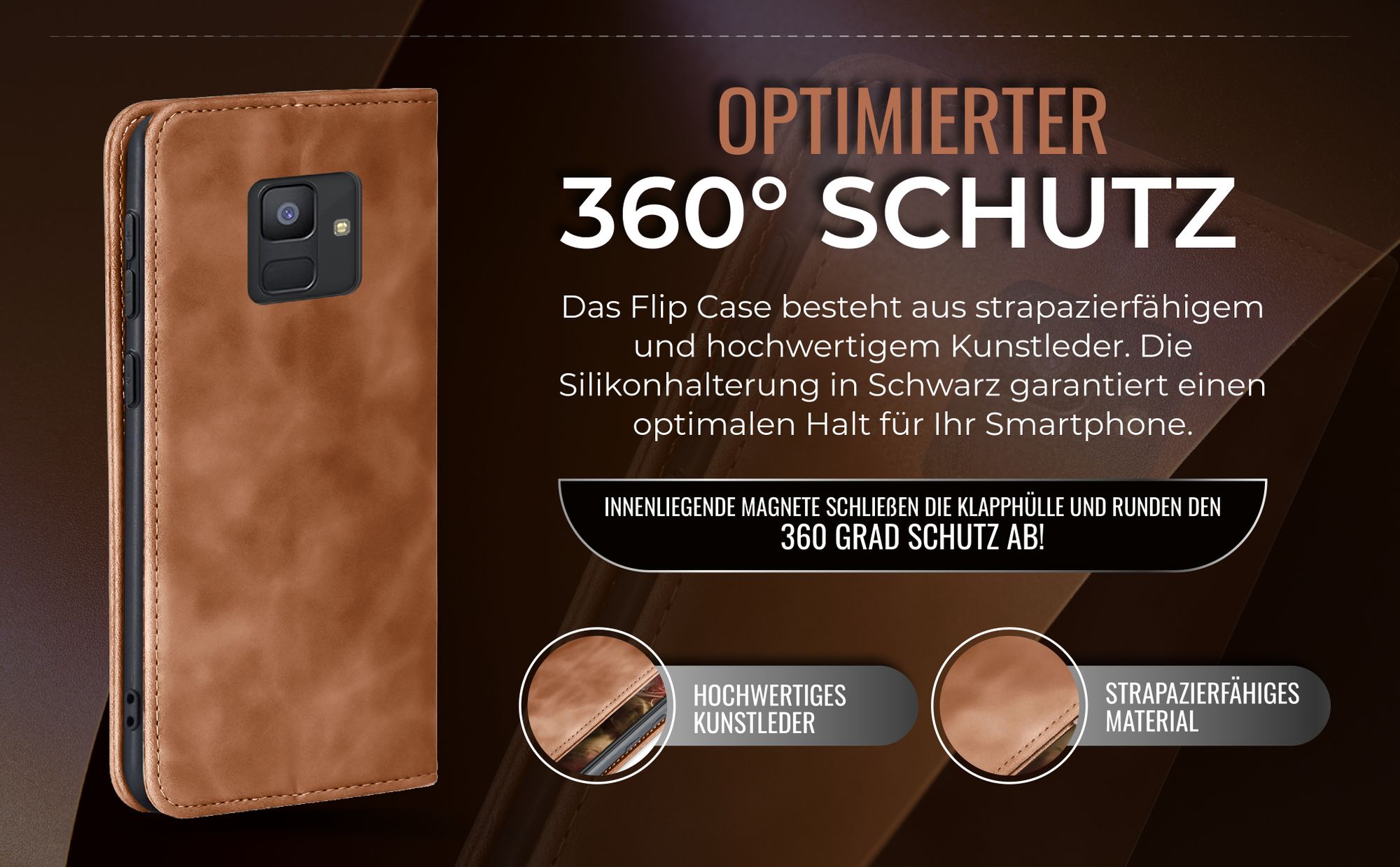 Hellbraune Handyhülle für Samsung Galaxy A6 2018 mit 360 Grad Schutz