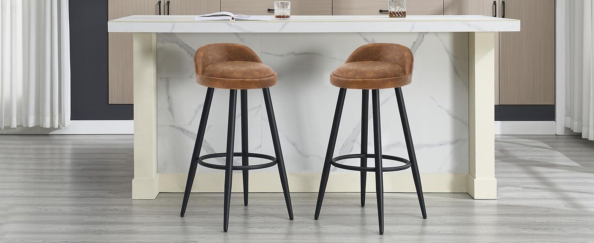 WOLTU Barhocker 2er Set Barstuhl Hocker Tresenhocker Bistrohocker Designer Hocker mit Lehne und Fußstütze Farbe: braun