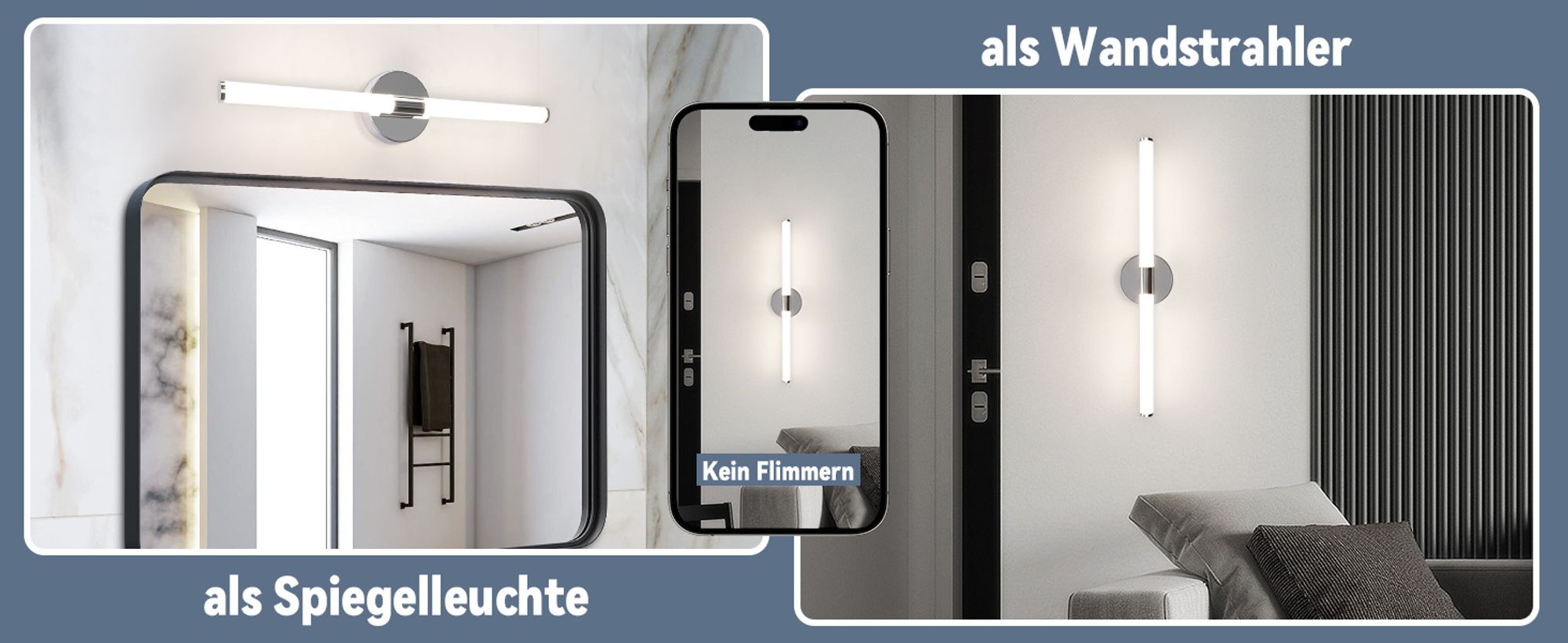 ZMH Spiegelleuchte  60CM Wandlampe LED Wand  Lampe 8W Wandleuchte 4000K Neutralweiß Modern Chrom