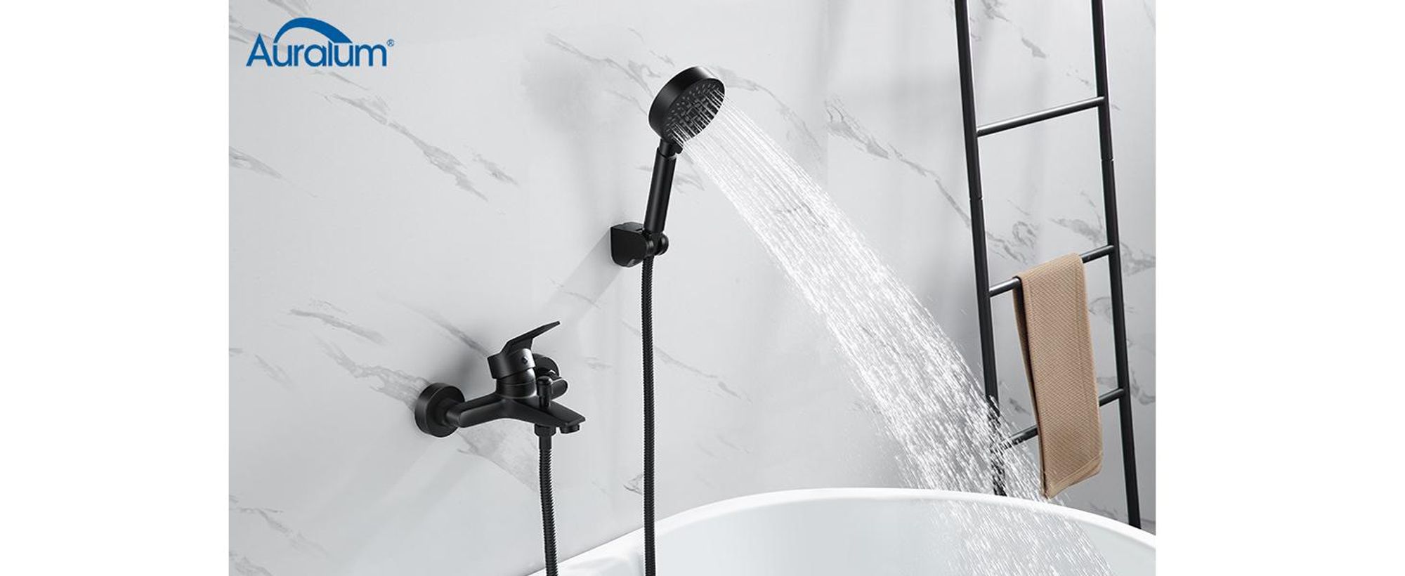 Auralum klassisch Badewanne Duschset mit 5 Funktionen Handbrause, Schwarze Badewannenarmatur, Duschsystem Duschset für Badewanne und Badezimmer