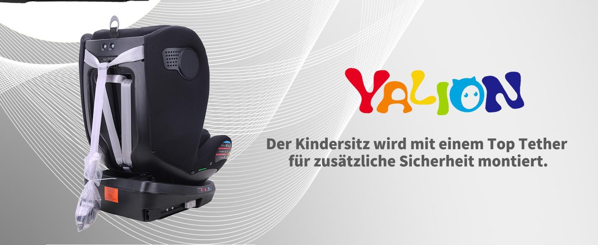 YALION 360° drehbarer Autokindersitz, Sitzerhöhung für Kinder von 40 cm bis 150 cm, 0-12 Jahre, mit 5-Punkt-Gurt und Top Tether, ECE R129/03 - Grau