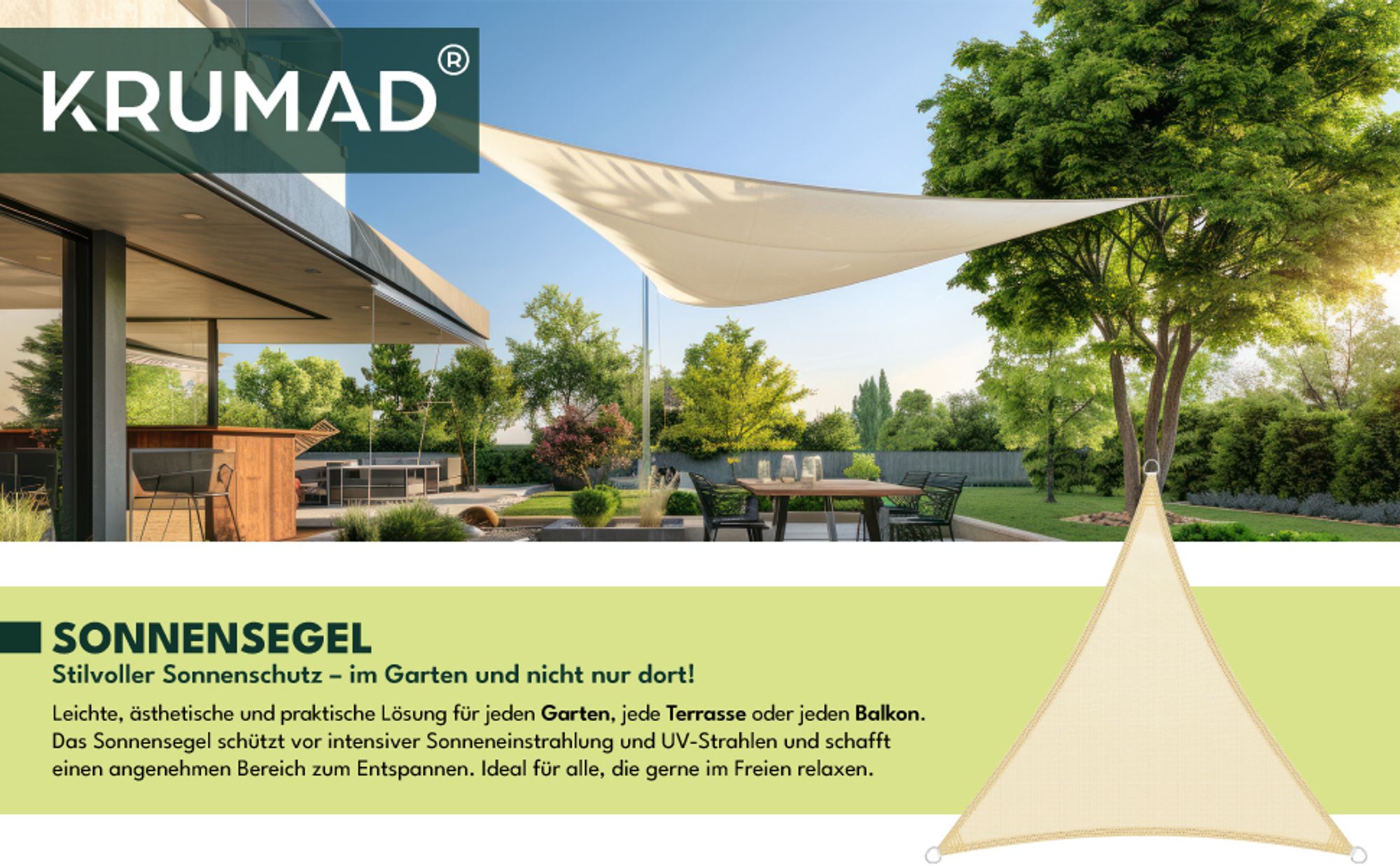KRUMAD Sonnensegel Dreieck 4x4 m Beige Sonnenschutz