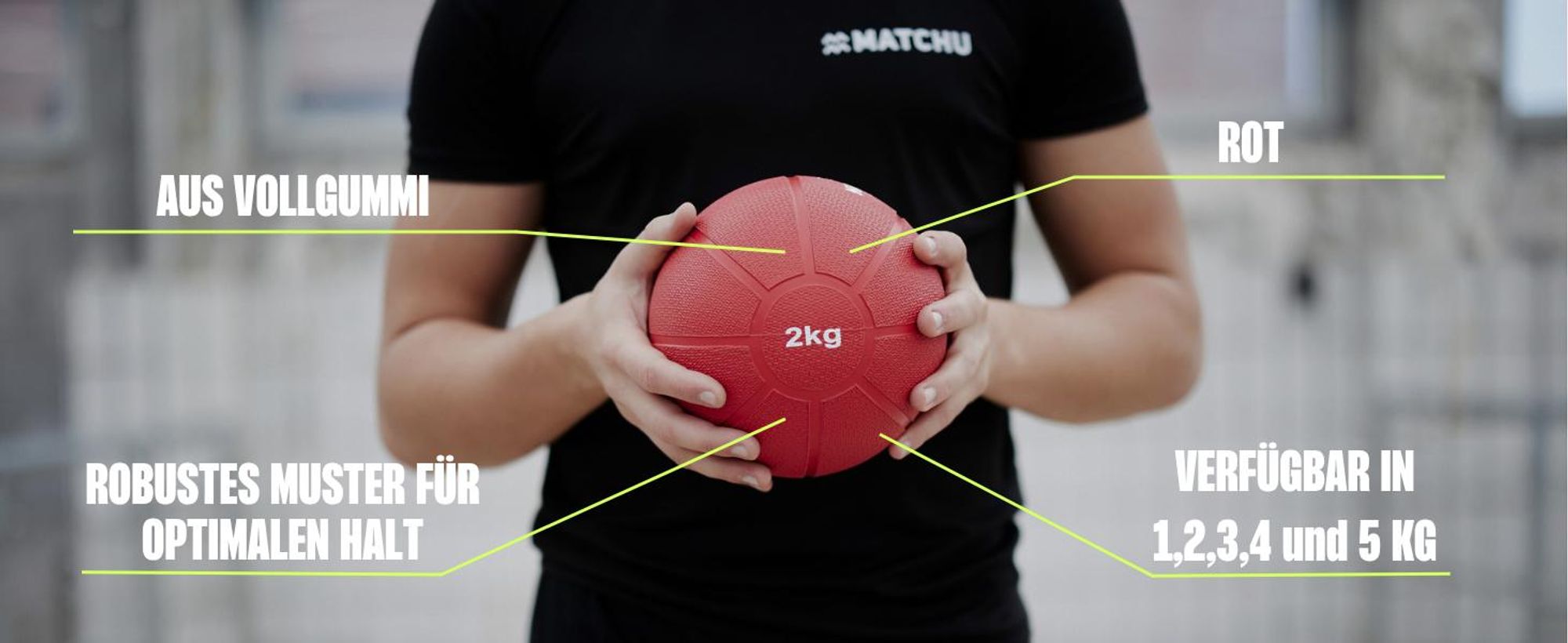 Matchu Sports Medizinball 2 kg aus Gummi Ø 19 cm - Gymnastikball - Medicine Ball - Fitnessball -Gewichtsball - Trainingsball