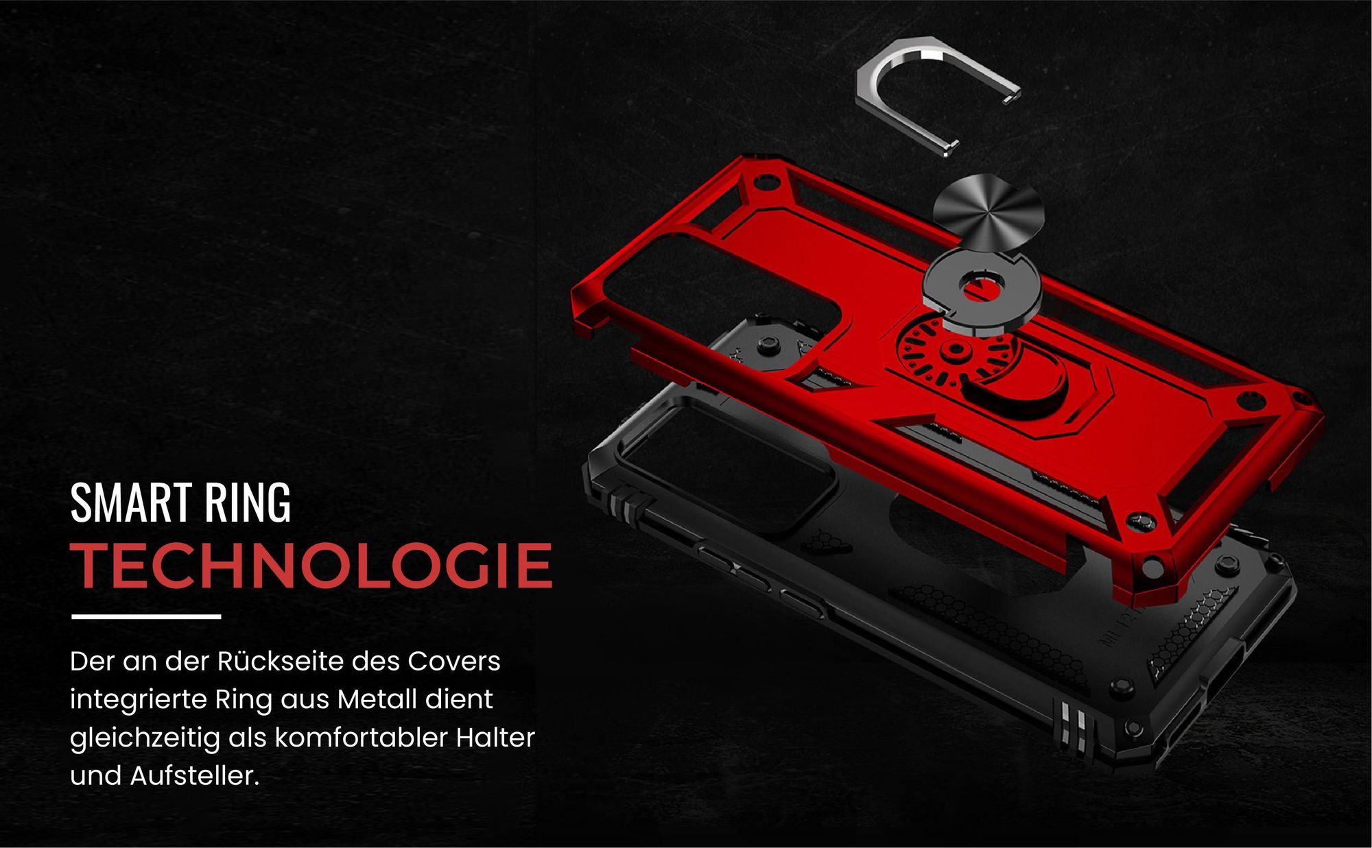 Handyhülle in Rot für Xiaomi 12T / 12T Pro mit Ringhalter