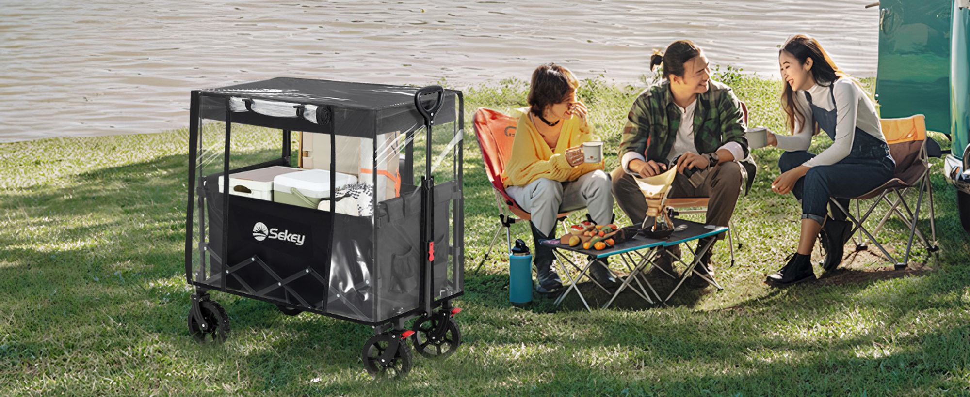 Sekey Regenschutz Transparent für Bollerwagen mit Dach, 75 x 50 x 65 cm