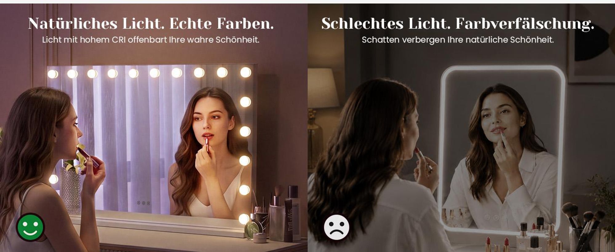 LED Schminkspiegel 90x60cm Rechteckig, 3 Lichtfarben Hollywood Spiegel mit Touch und 20 Glühbirnen, Dimmbar Make up Spiegel, Tischspiegel
