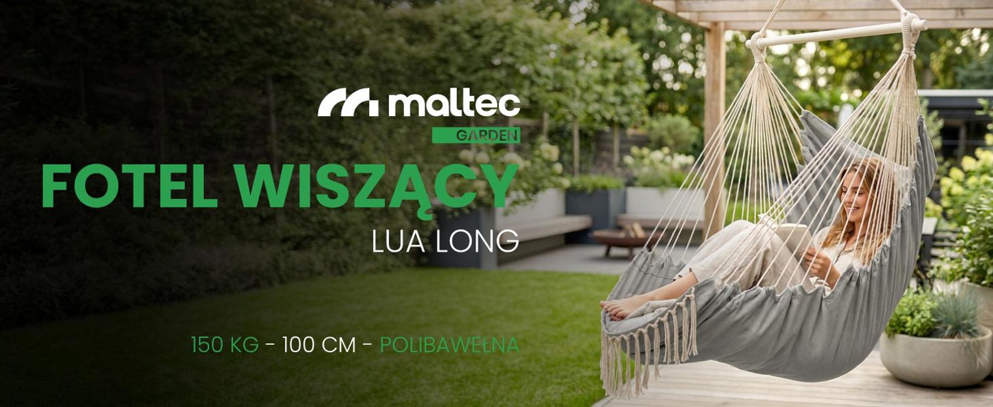 Wiszący fotel ogrodowy w stylu brazyliskim z dwiema poduszkami do wagi 150 kg