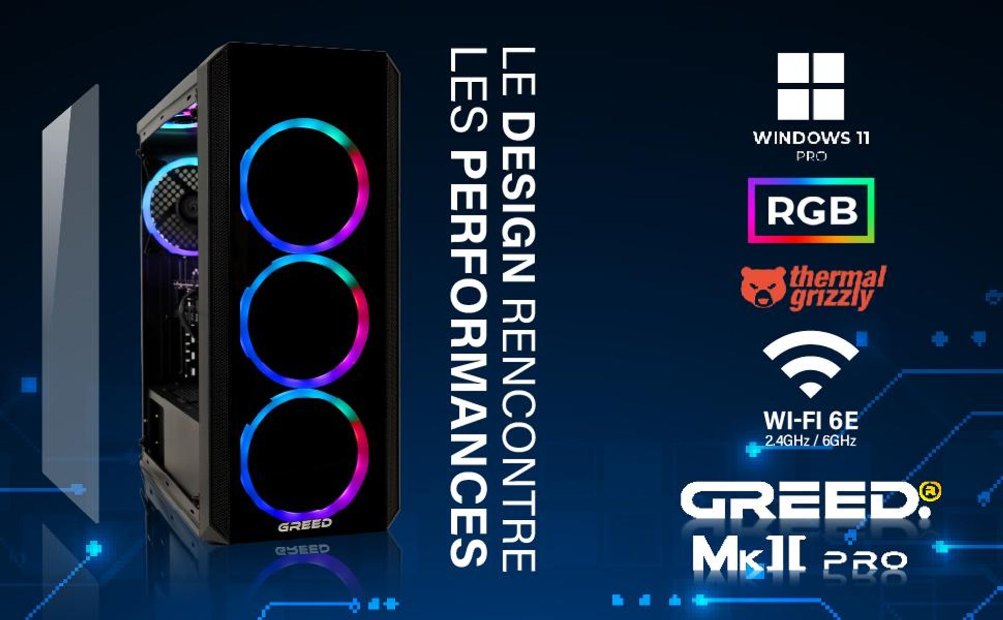 Greed® MK2 Pro - PC Gamer - AMD Ryzen 7 5700X - Nvidia RTX 5070 12 Go - Ordinateur avec 32 Go RAM DDR4 - Watercool - SSD 1 To - 4K - Wi-Fi + W11 Pro