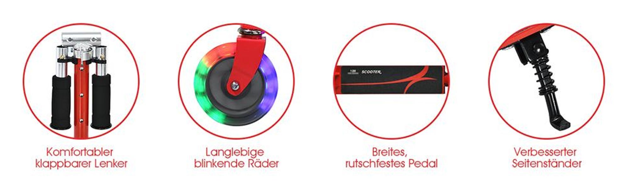 COSTWAY Kinder Roller mit LED Rädern, Cityroller höhenverstellbar, Kinder Scooter für Kinder ab 4+, Kinder Kickscooter, Tretroller für Junge & Mädchen