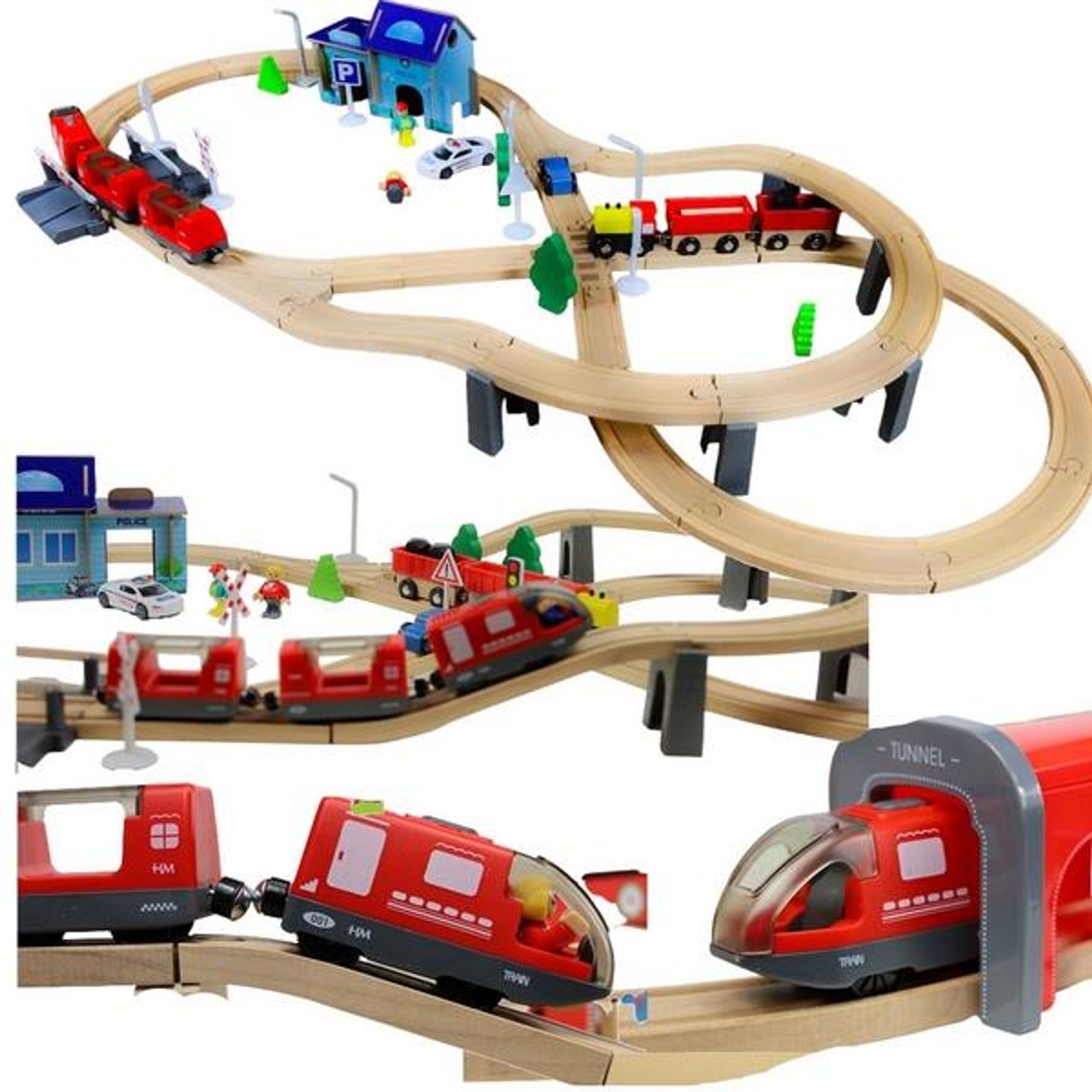 Große Holzeisenbahn mit Schienen
