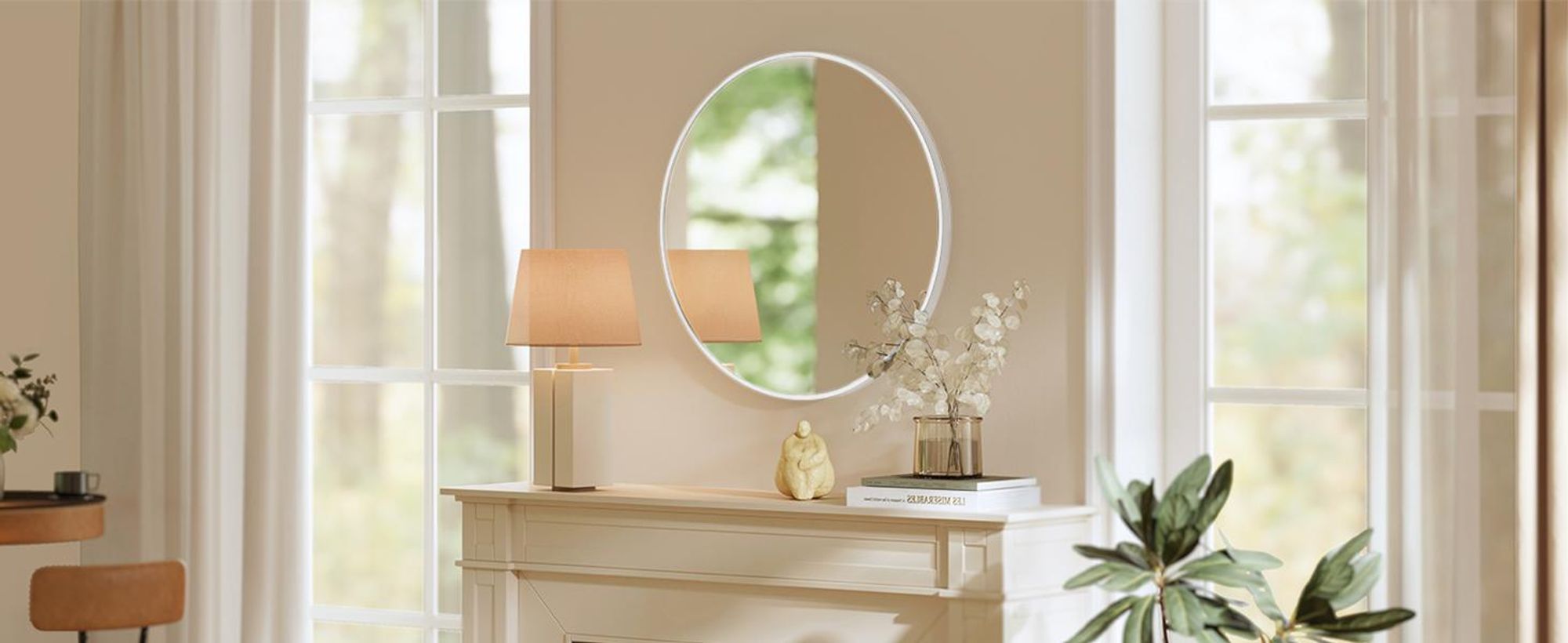 SONGMICS Runder Wandspiegel mit Aluminiumrahmen und HD Glas, 41 x 41 x 1,8 cm, Weiß