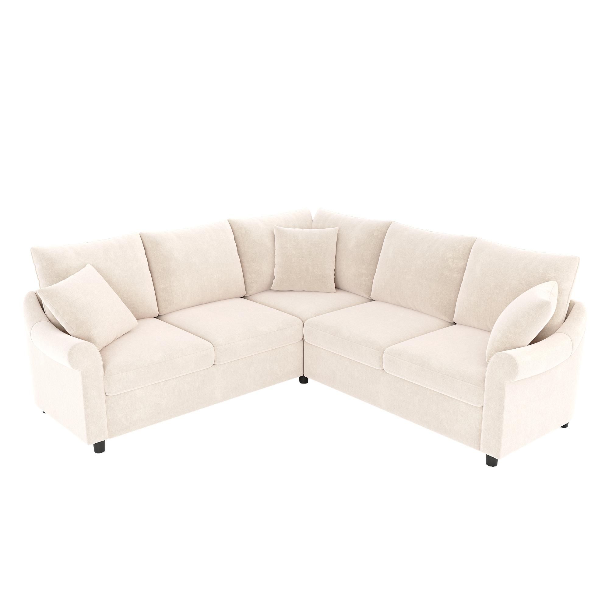 Flieks L-förmiges Ecksofa, Bettsofa mit Schlaffunktion und Bettkasten, 5-Sitzer Sofa, 217 x 217 x 83 cm, Beige, Chenille