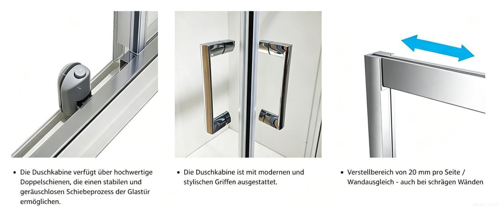 LISA Duschkabine Eckeinstieg 90x90x185 cm mit Doppel Schiebetür rollen, 6mm ESG Sicherheitsglas, Schiebetüren Glas komplett Dusche Silber