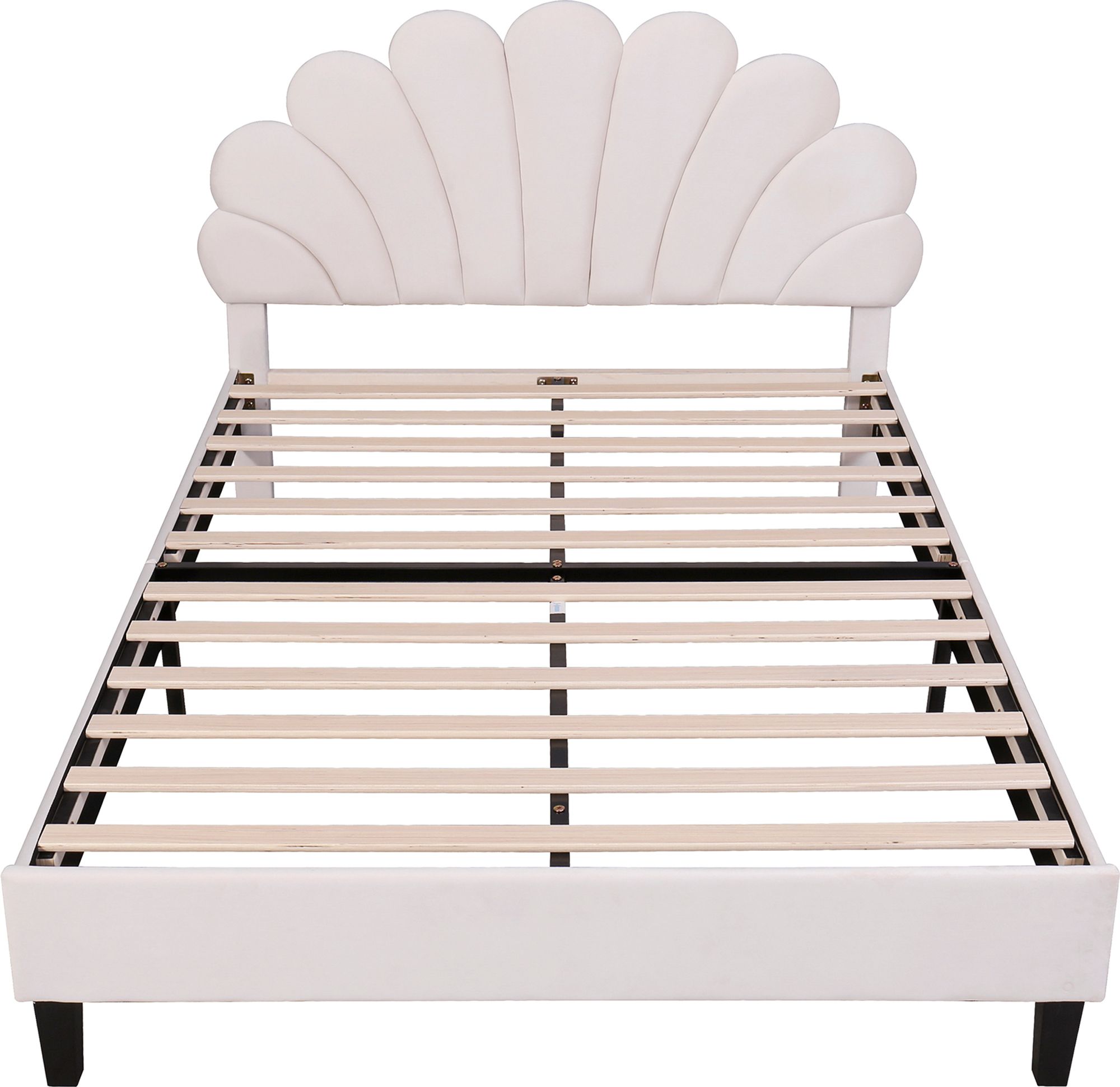 Flieks Polsterbett mit Blumenform-Kopfteil und Lattenrost Doppelbett Kinderbett Samt 140x200cm