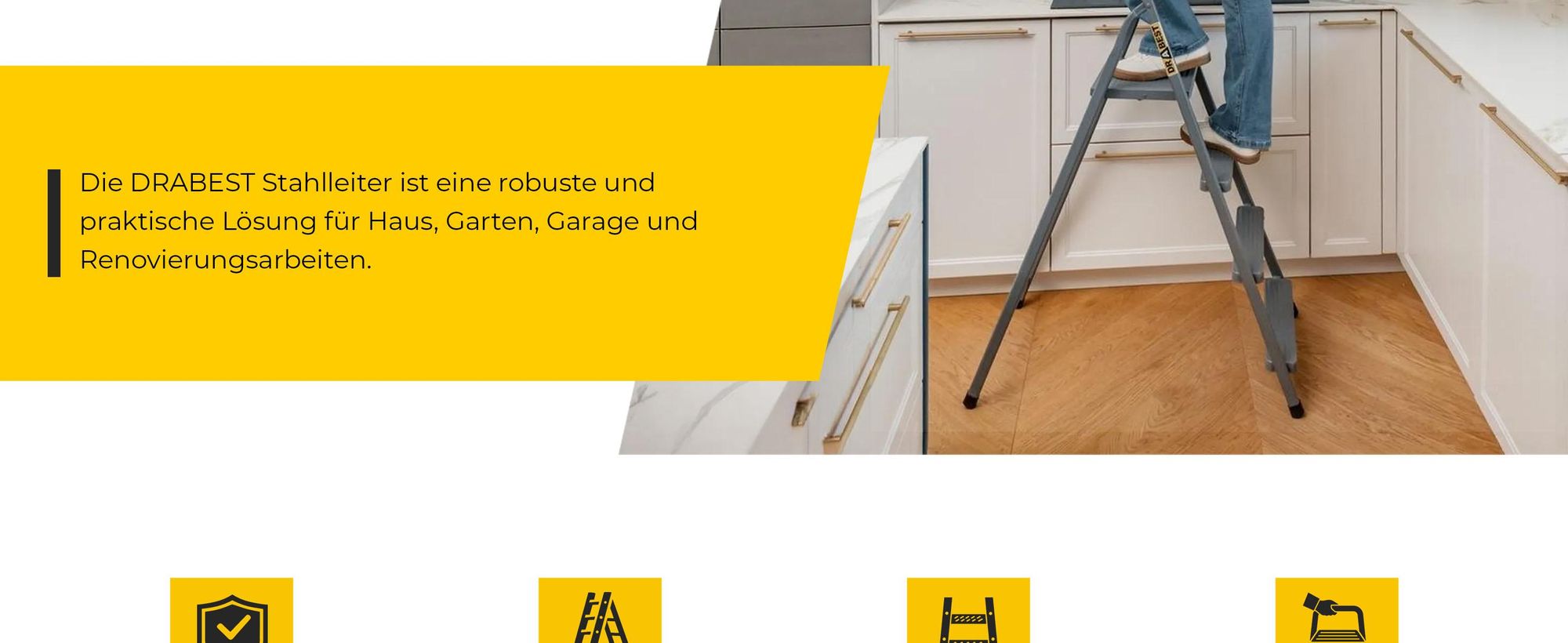 DRABEST | Stahlleiter - Leiter - haushaltsleiter - leiter 4 stufen - Klapptritt - Stahl - Universal - bis 125 kg