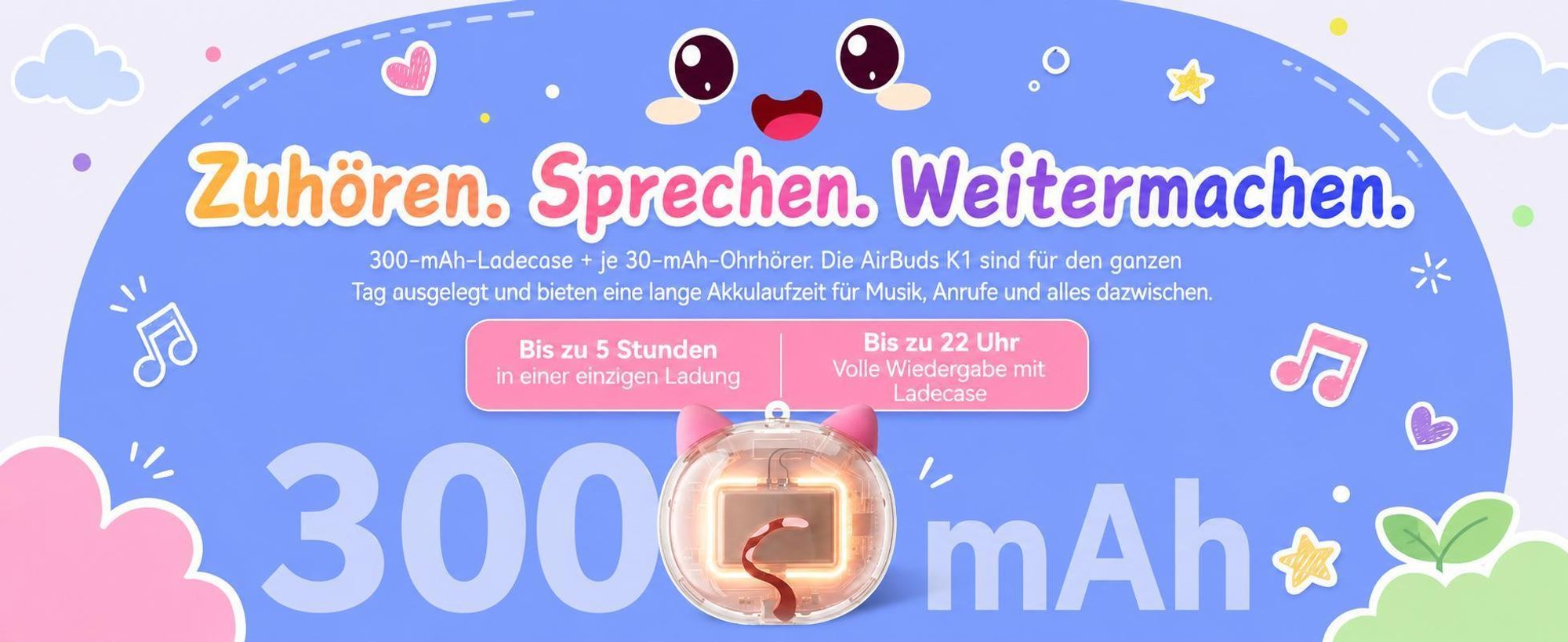 Blackview AirBuds K1 over ear Kinder Kopfhörer, Bluetooth 5.0/6.0, 22 Std. Laufzeit, Gehörschutz, Touch Steuerung, IPX4, fur Schule/Tablet/Handy/PC